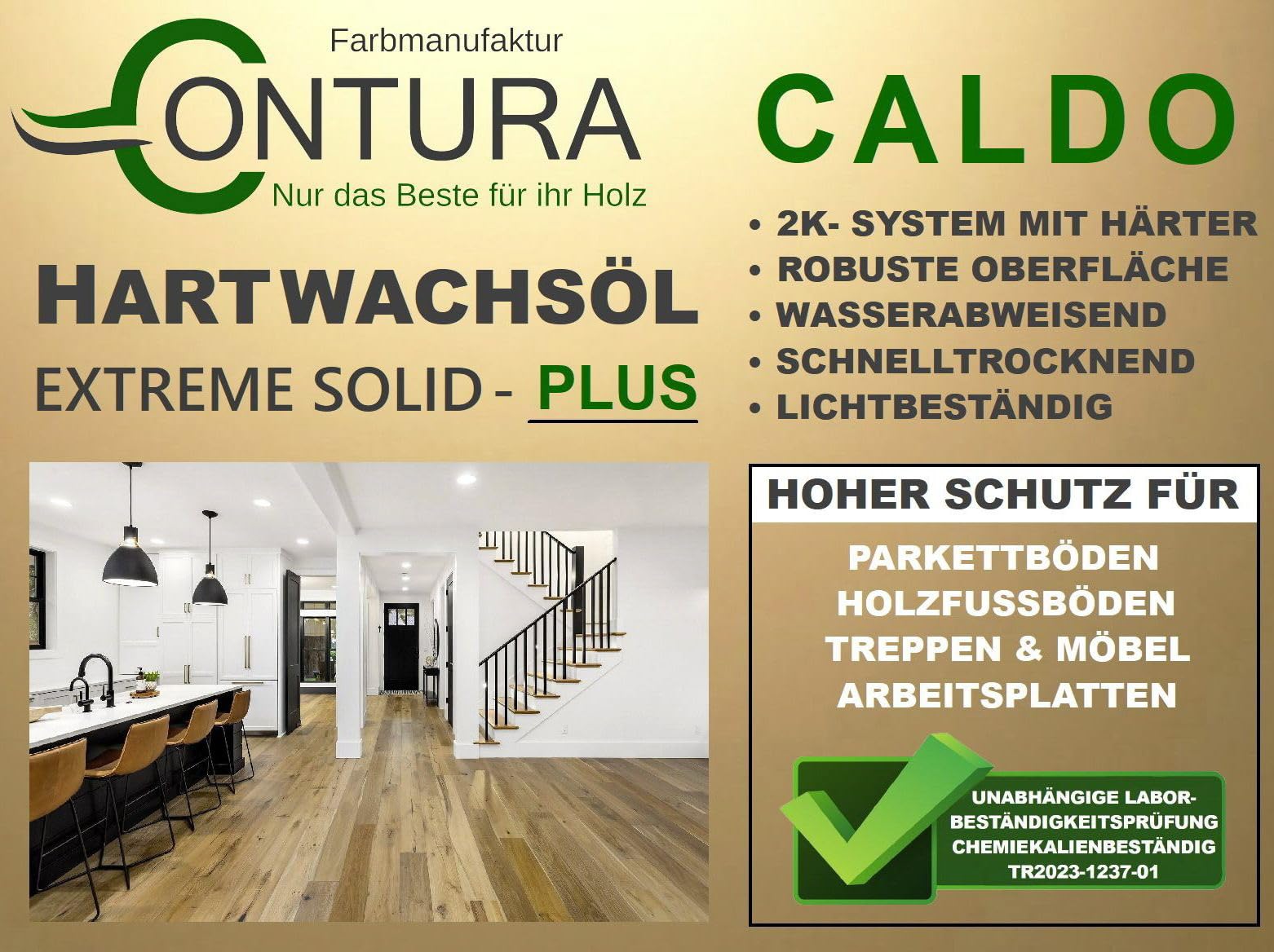 Contura 2,5 Liter Hartwachsöl 2K mit Härter Premium Holzöl Parkettöl Objektöl Treppenöl Fußbodenöl (Farblos - Naturholz)