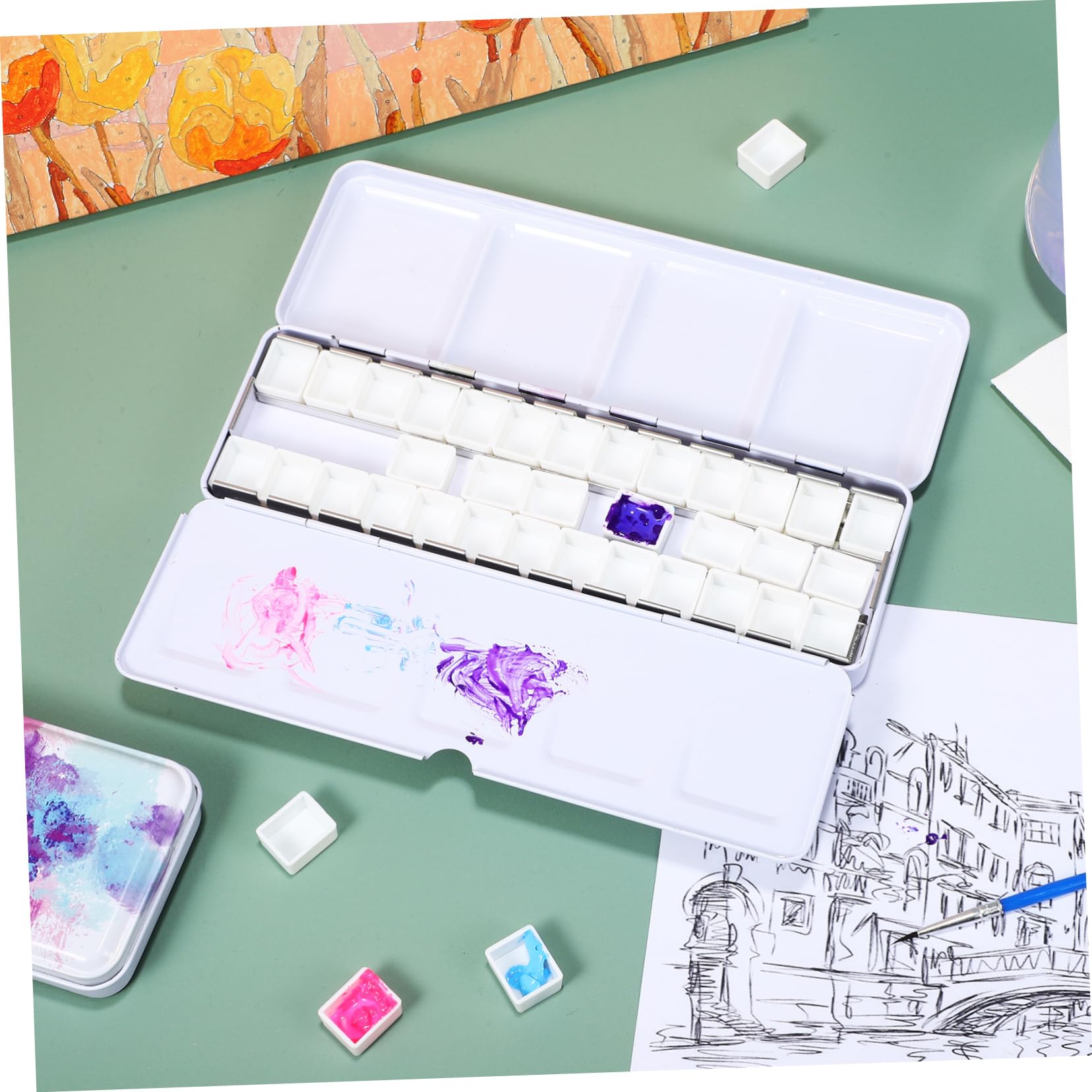 Tofficu 4 Pièces Boîte de Palette d'aquarelle Vide Pot de Peinture Vide Stylo à Eau Lavable Aquarelle de Voyage Palette de Couleur Palette de Peinture Palette Aquarelle Vide Le Fer