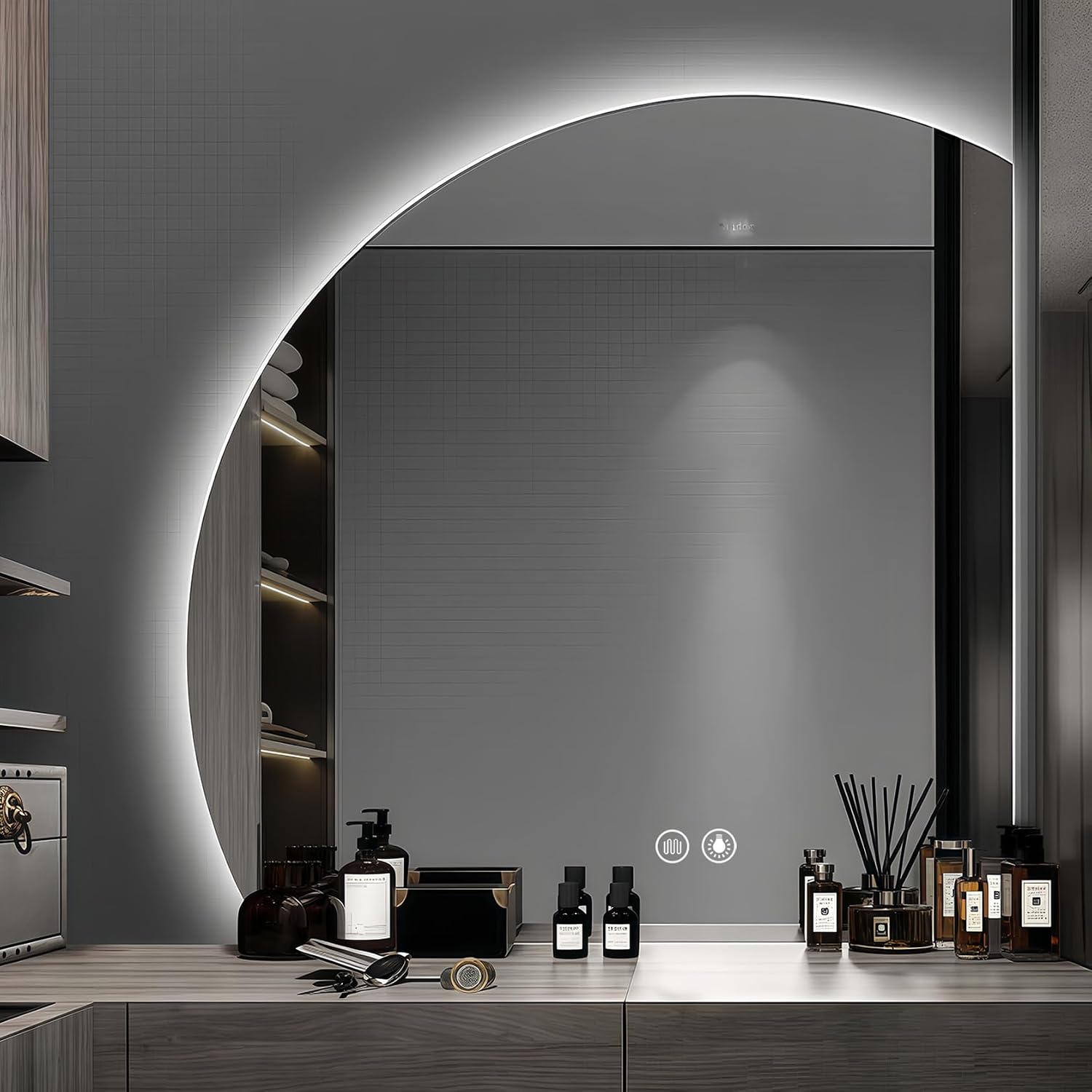LED Bathroom Mirror 48"x48", Asymmetrical Led Vanity Mirror with Lights-Anti-Fog, 3 Colors Dimmable, Memory, Lighted Bathroom Mirrors for Bathroom, Living Room, Entryway