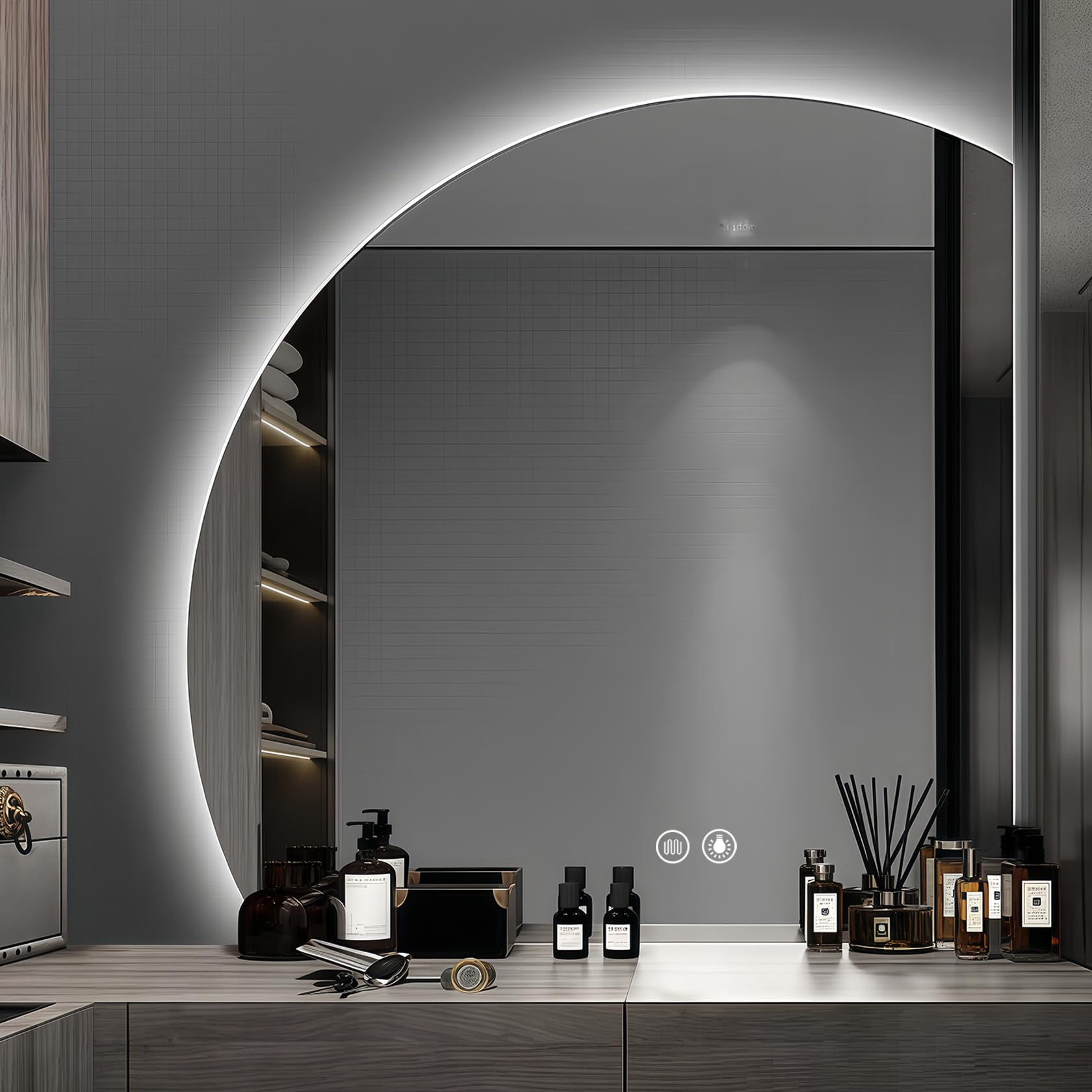 Spiegel Badezimmer Badspiegel mit Beleuchtung - LED Badezimmerspiegel Rund Wandspiegel Bad IP54 mit Touch-Schalter und Entfogger-Funktion 100cm Lichtspiegel Dimmbar 3000K-6500K(B, 100×100CM)