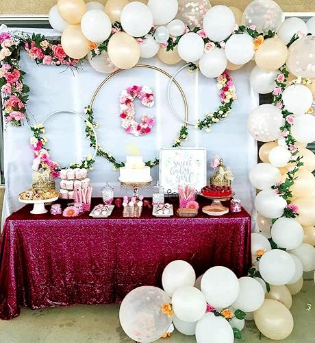 Mantel rectangular de lentejuelas de 60 x 102 pulgadas color burdeos con purpurina para fiestas mantel de vino brillante decoración de mesa de