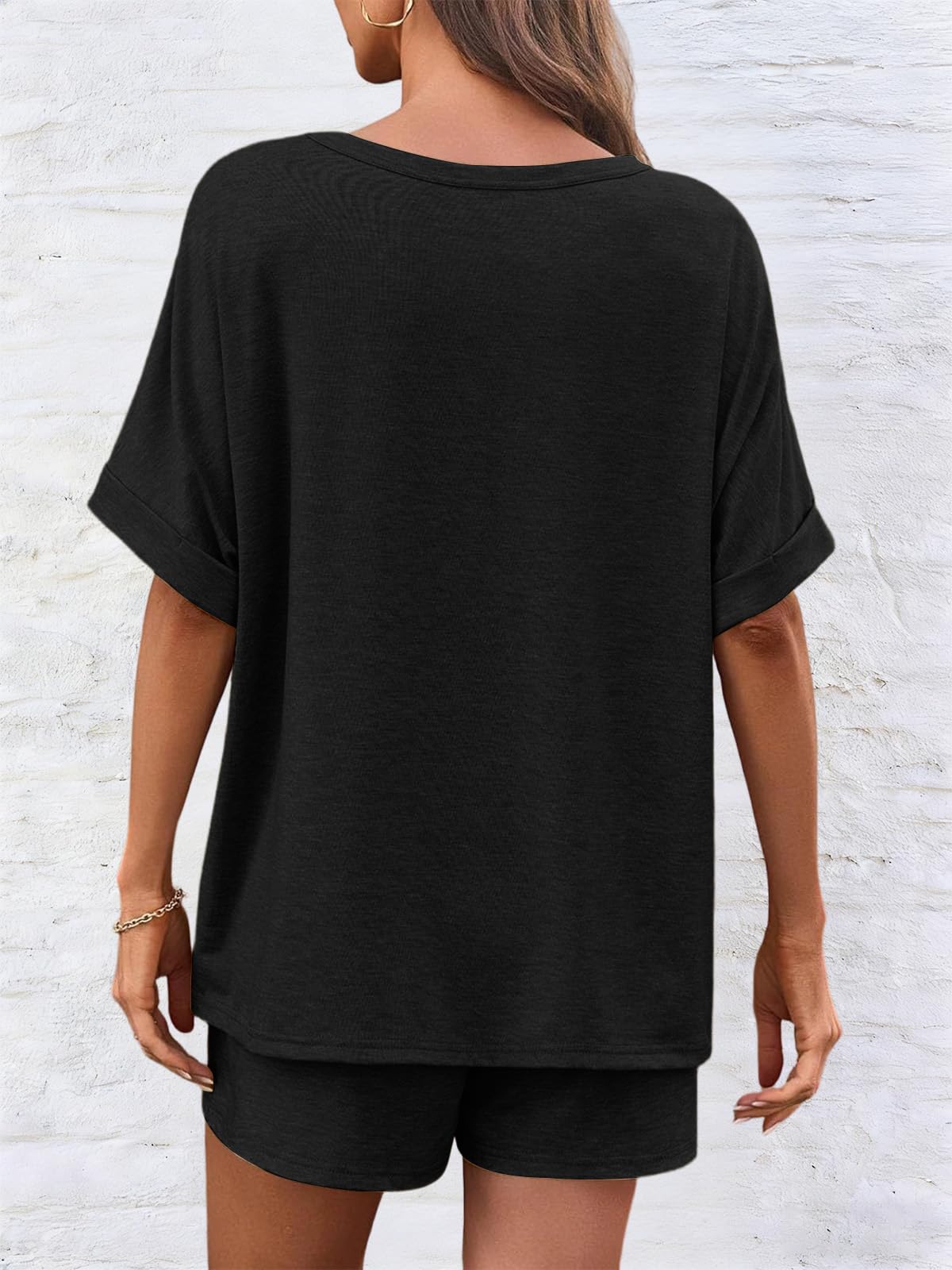 Mujer Conjunto Chándal 2 Piezas De Pantalones Verano Cortos Con Casual De Camiseta Bolsillos Y Cuello Redondo Top