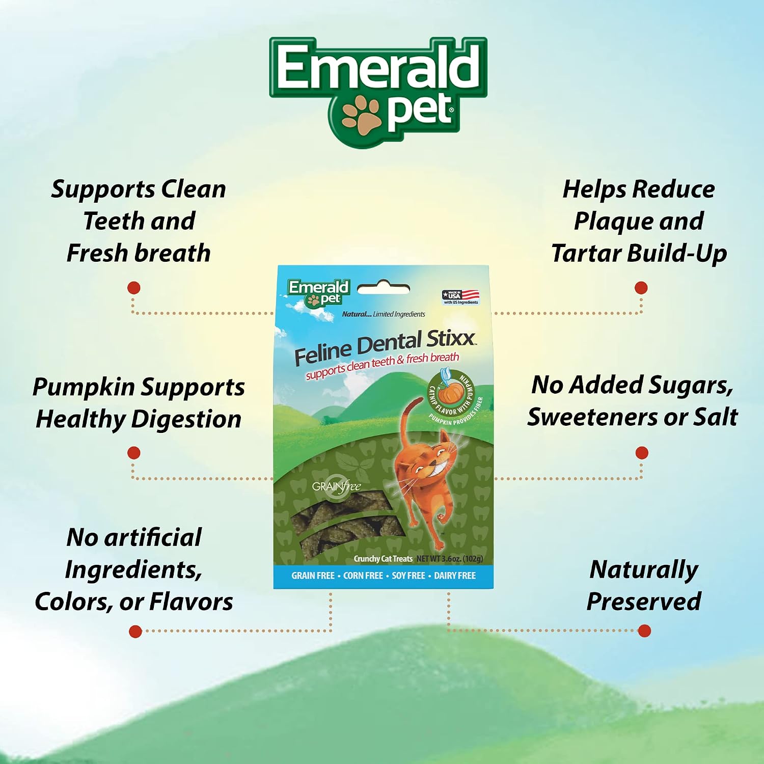 Emerald Pet Grain-Free Catnip Cat Dental Treats – Crunchy Dental Sticks for Cats to Clean Teeth, Reduce Plaque & Tartar, Freshen Breath – Pumpkin for Digestive Health, Natural Cat Chews, 3.6 oz image 4
