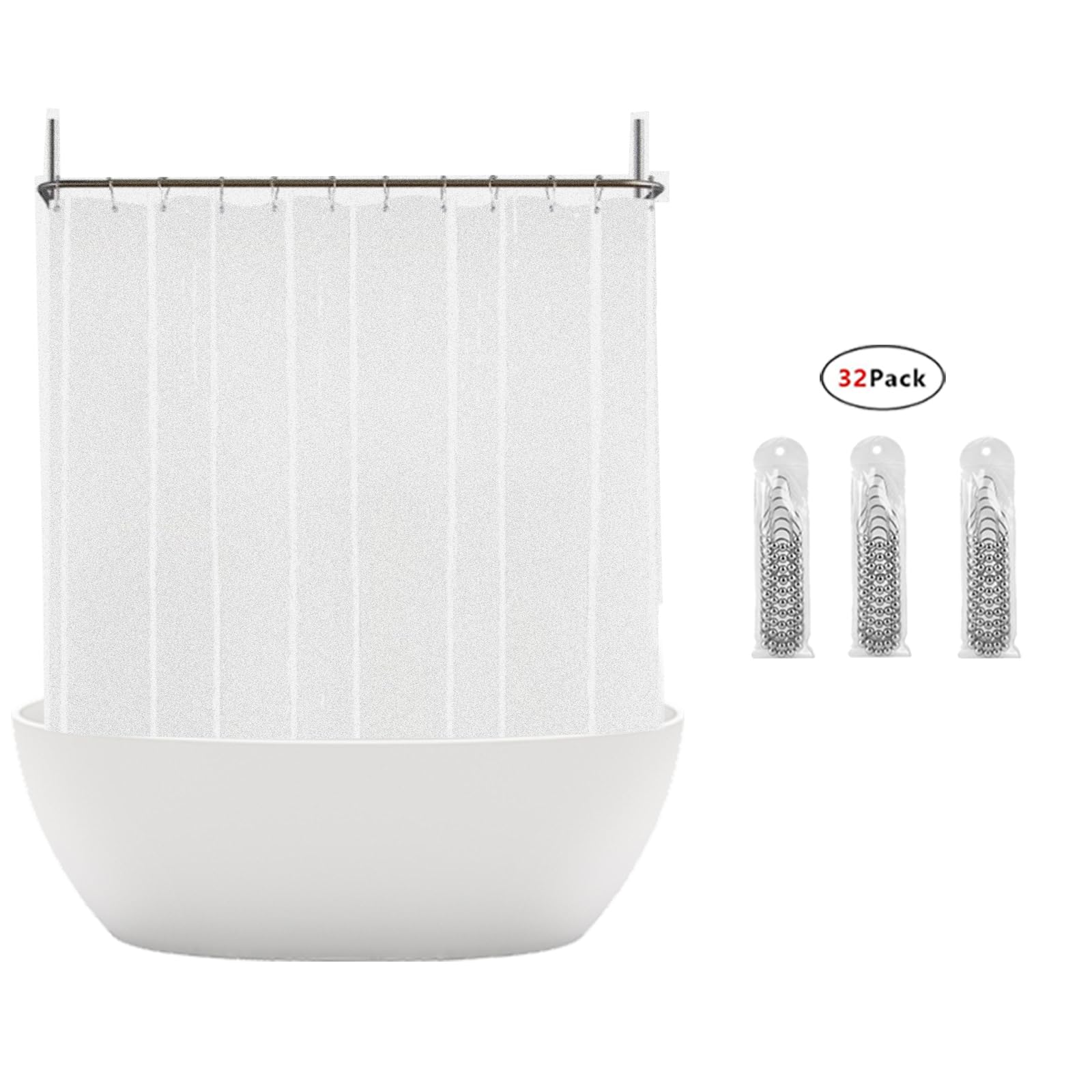 GBYcLyw Clawfoot Tub Short Length Shower Curtain or Liner 180x60 Inch Wrap Around Silky Frosted Shower Liner Extra Wide PEVA Shower Curtain Sets with 6 Magnets 32 Metal Hooks Included