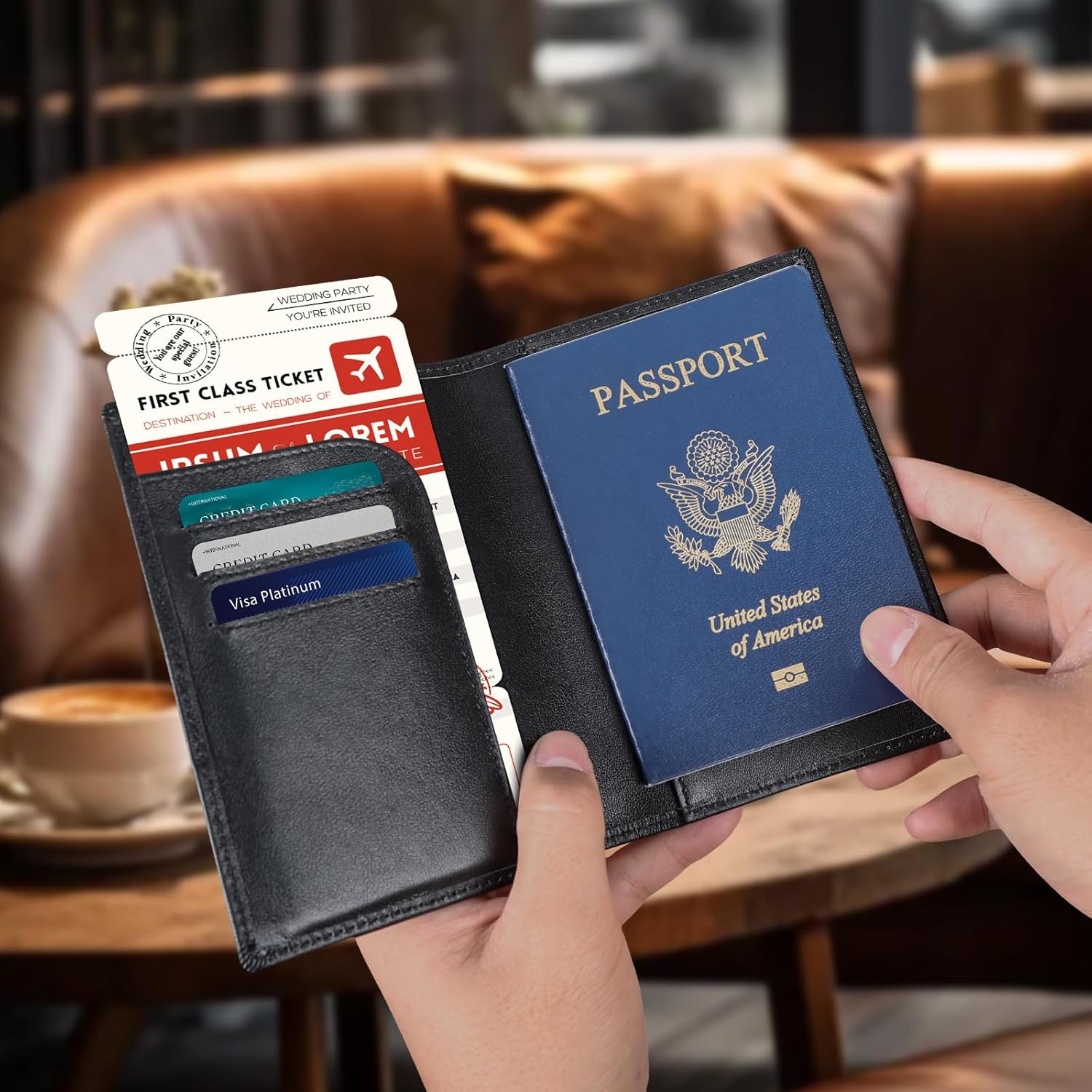 Polare Slim RFID Blocking Leather Passport Holder Travel Bifold Wallet For Men (Black with AirTag Holder) - Image 4