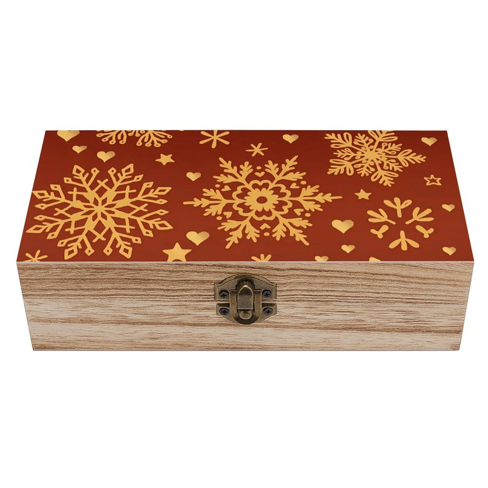 HLBSDM Christmas Winter Gold Snowflakes Retro Wooden Storage Box Jewelry Art Gift Boxs Decorative Keepsake Boxes
