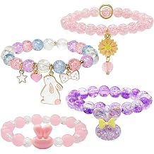 4 Pcs Easter Braided Beaded Bunny Bracelets for Women Colorful Crystal Beads Stretch Bracelet Adjustable Woven Friendship Bracelets Cute Cartoon Bunny Bracelet Easter Egg Basket Fillers