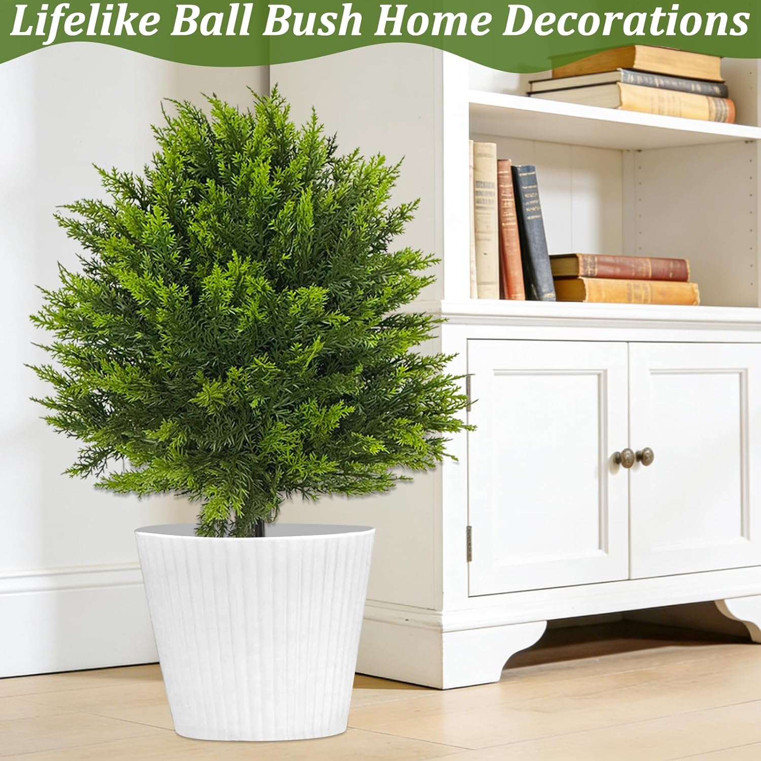 2 Pack Artificial Topiary Ball Tree with Spike Soft Cypress Realistic Faux Cedar Pines Spring Trees UV Rated Fake Shrubs for Spring Pot Fillers Front Door Porch Indoor Outdoor Decor