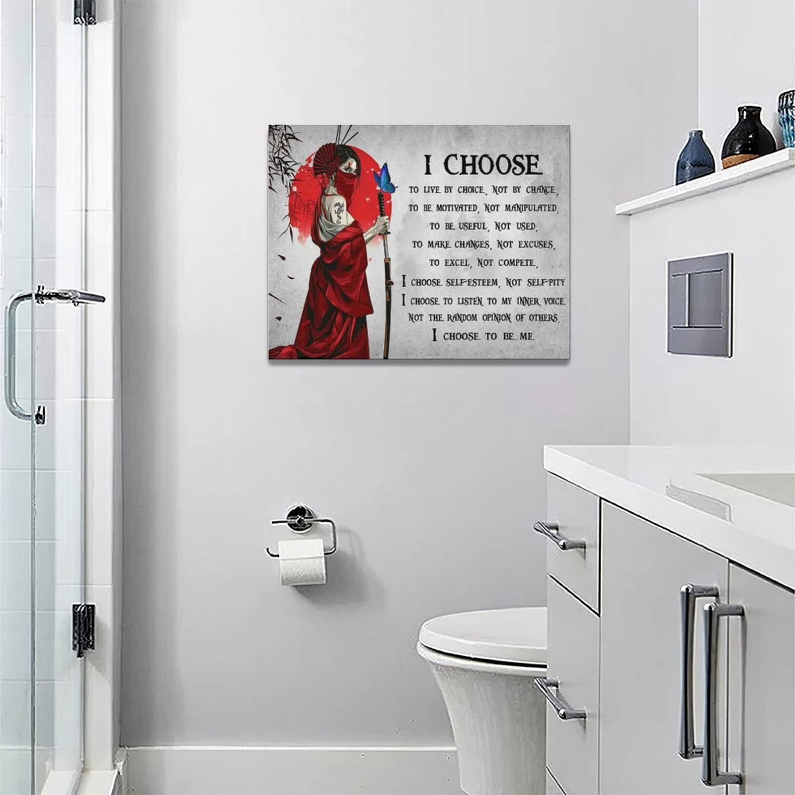Stampa Su Tela Giapponese Samurai Con Frase Ispiratrice | Quadro Donna Luna Rossa | Decorazione Parete Soggiorno Regalo Originale - 2