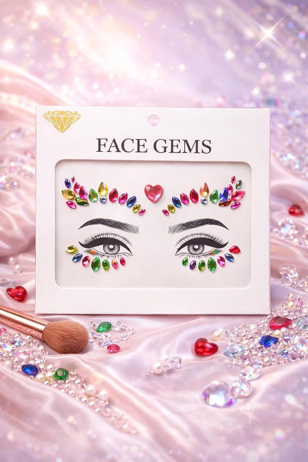 Rengarenk Kalp Detaylı Yüz Taşı Face Gems Sticker
