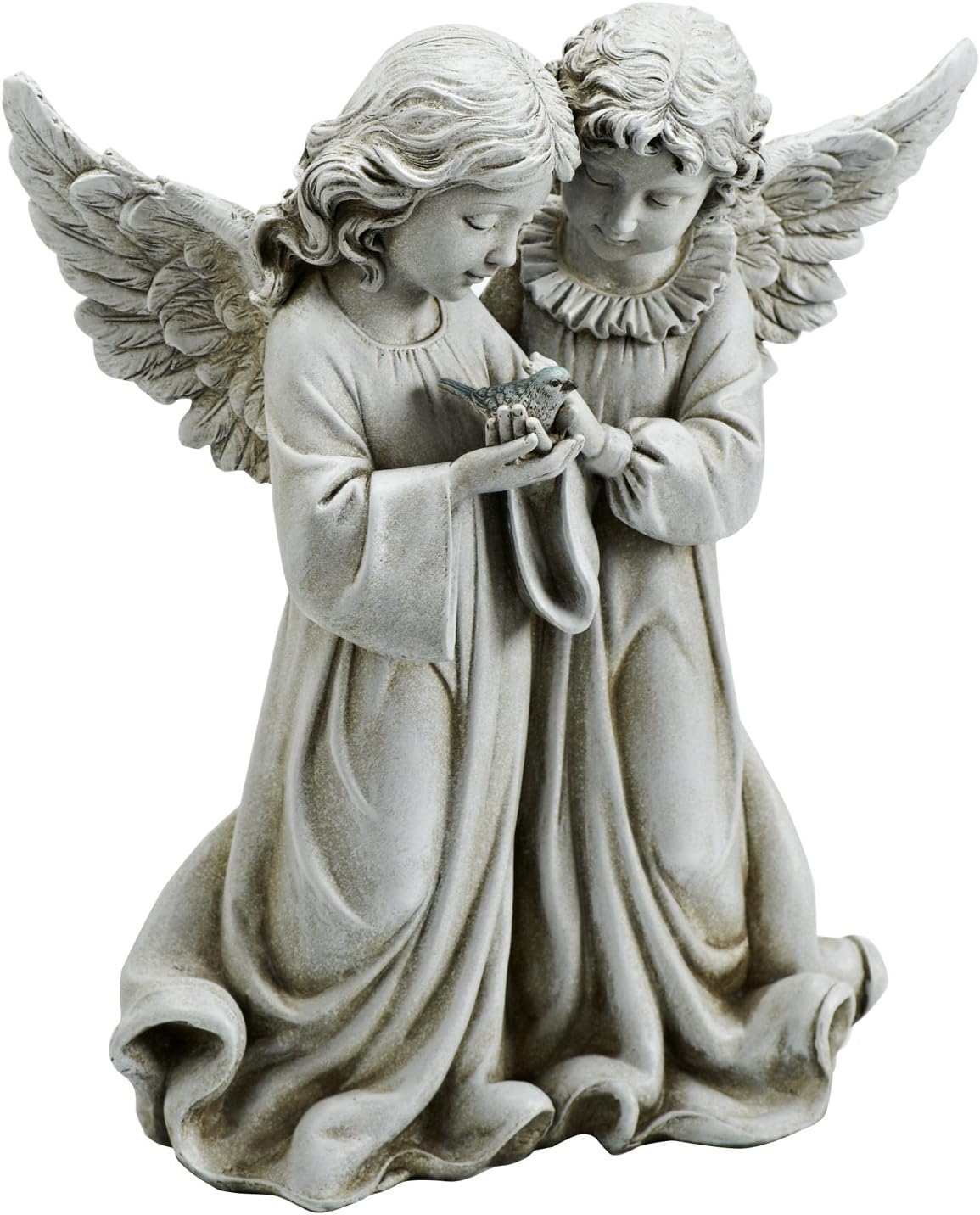 Joseph's Studio by Roman Inc. Angels with Bird Garden Statue, Garden Collection, Religious Figurine, Holy Family, Memorial, Angel, Patron Saint, Garden Decor (12x10x6)