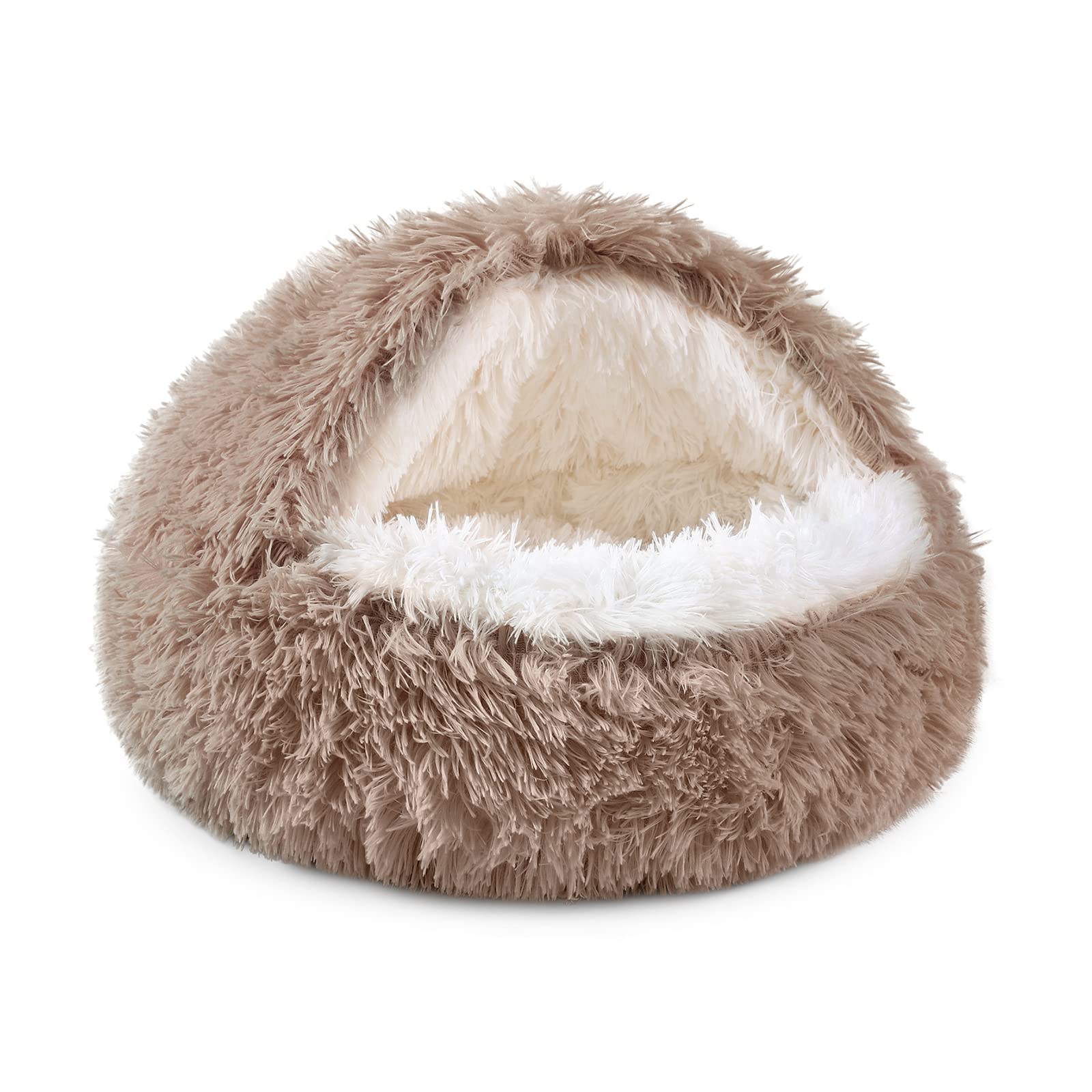 NOYAL Dog Bed Round Hooded Plush Cat Cave Donut Anti Anxiety Fluffy Dog Bed for Small Medium Dog and Cat