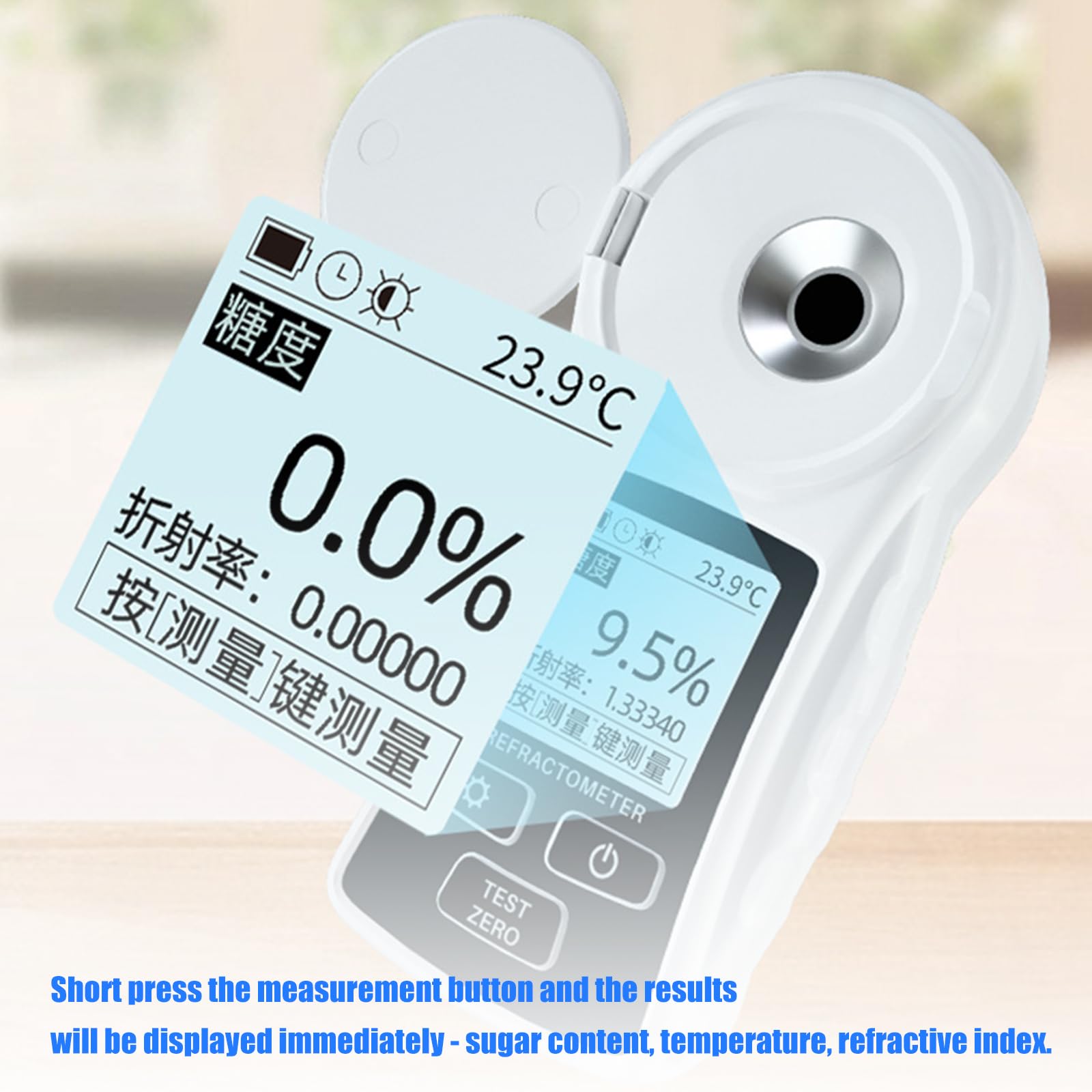 Medidor digital LCD de azúcar con pilas, medidor de sacarometría de azúcar para medir el contenido de azúcares líquidos, refractómetro