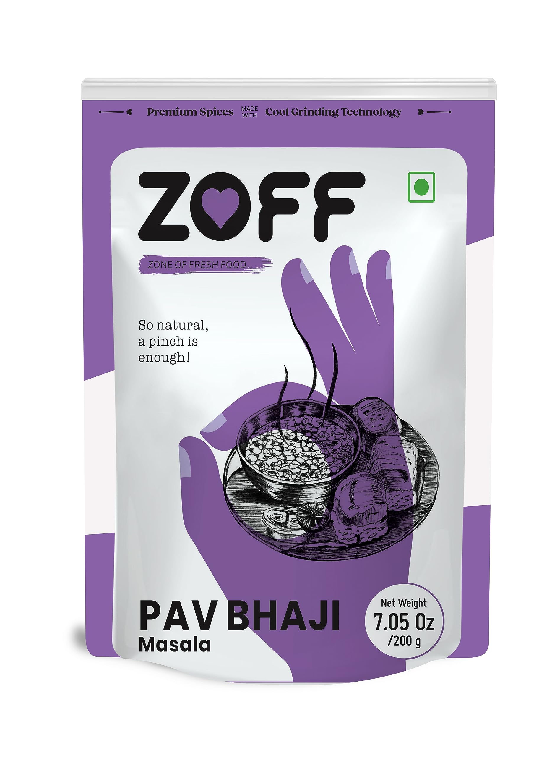 ZoffPav Bhaji Masala 7.05 oz l 200g - Traditional Indian Pav Bhaji Masala Spice Powder for Rich and Spicy Flavors - Vegan - Non-GMO - No Added Color or Preservatives, (Resealable Bag)