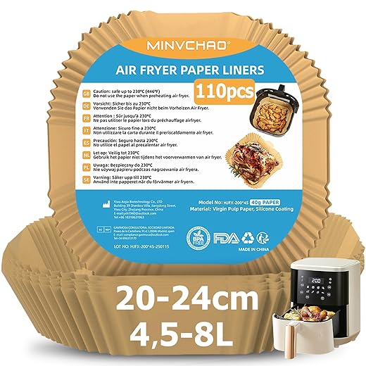 air fryer baking paper 110 pieces Suitable for 4.5L-8L hot air fryer BPA free 20-24cm air fryer accessories Compatible with COSORI Airfryer Cecotec Philips