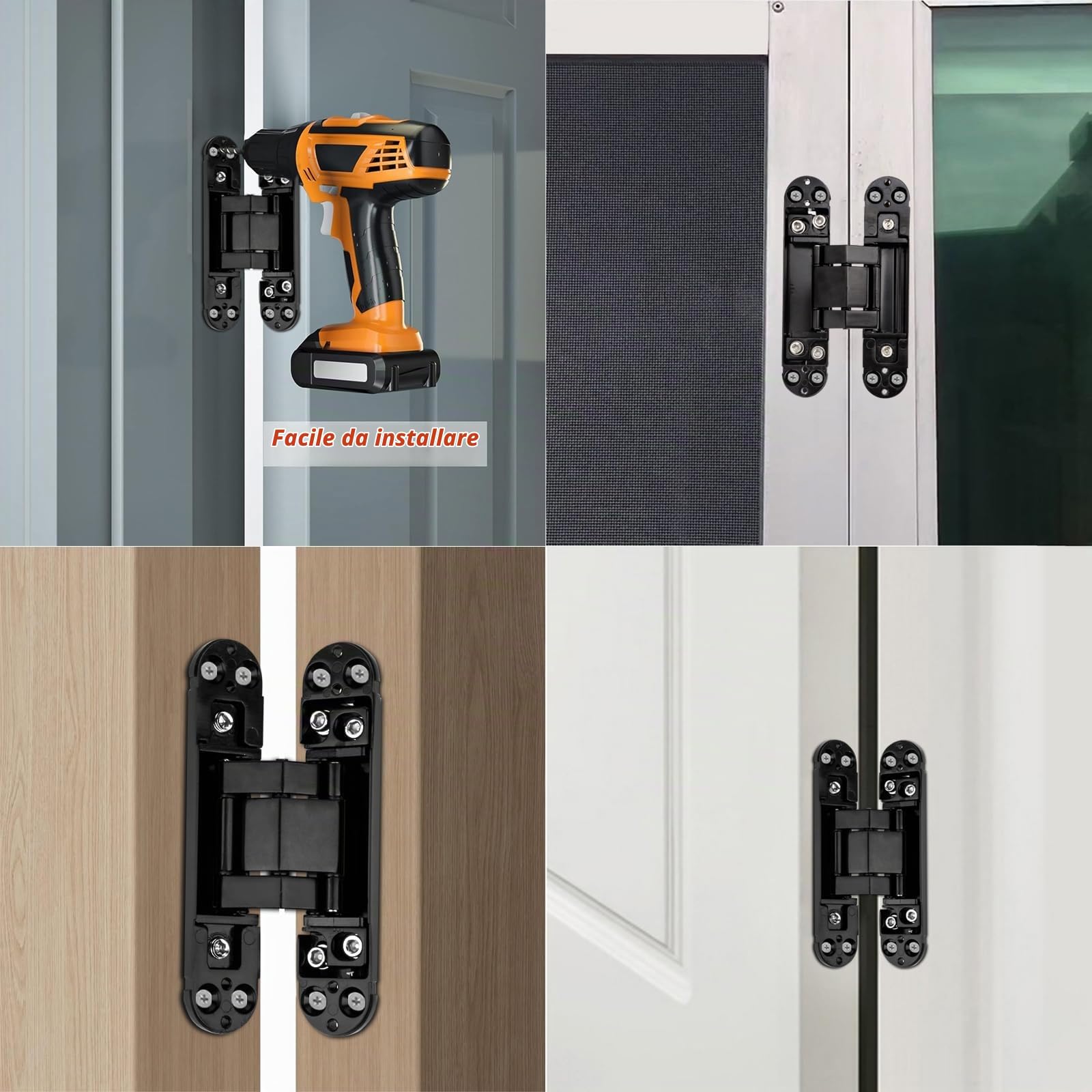Cerniere porte scomparsa 180mm,invisibile pesanti, carico 80 kg | Cerniere per porte pieghevoli 3D con viti a chiave esagonale, apertura a 180º