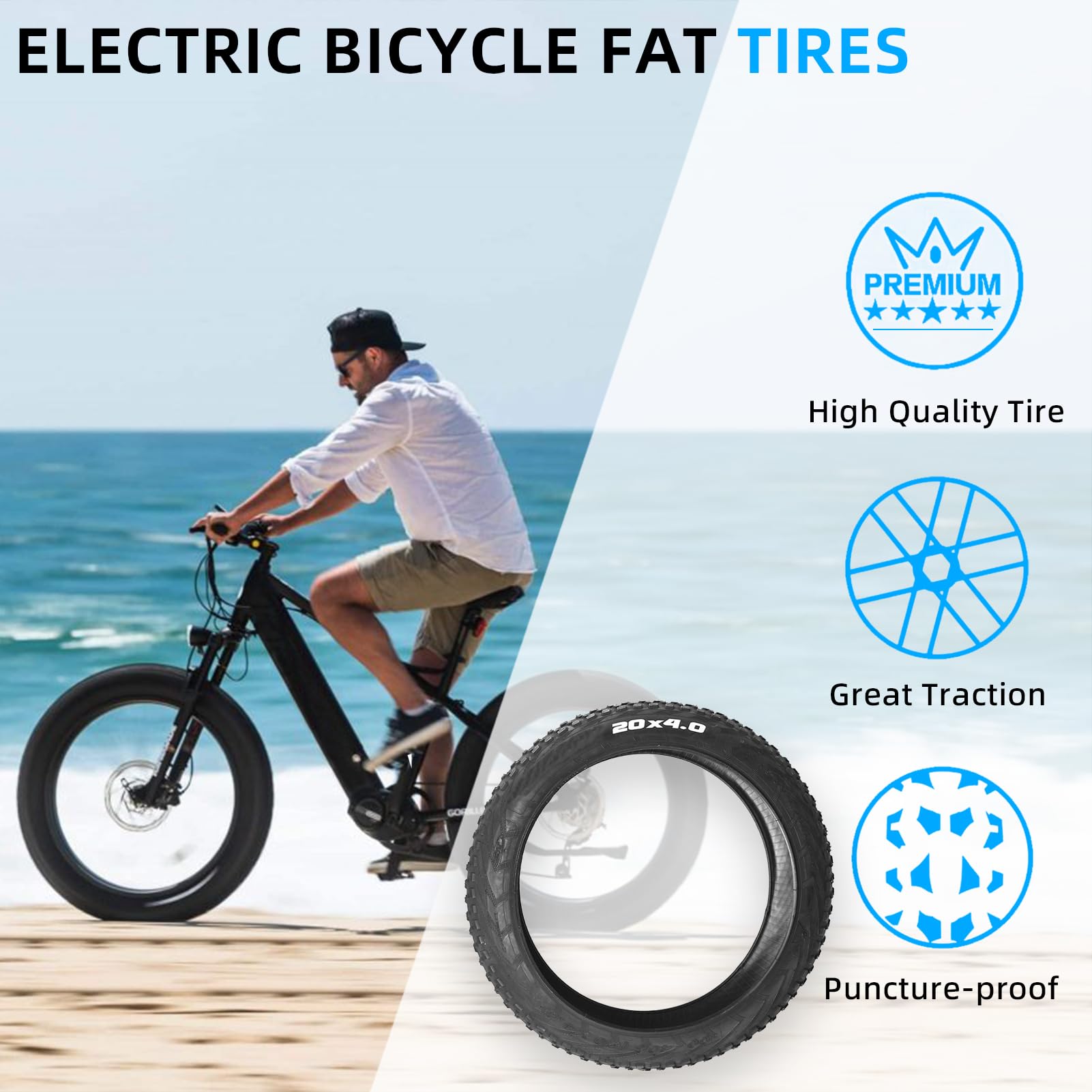 Amazon | 電動自転車用ファットタイヤ、20/24/26/27x2.4/4.0インチ