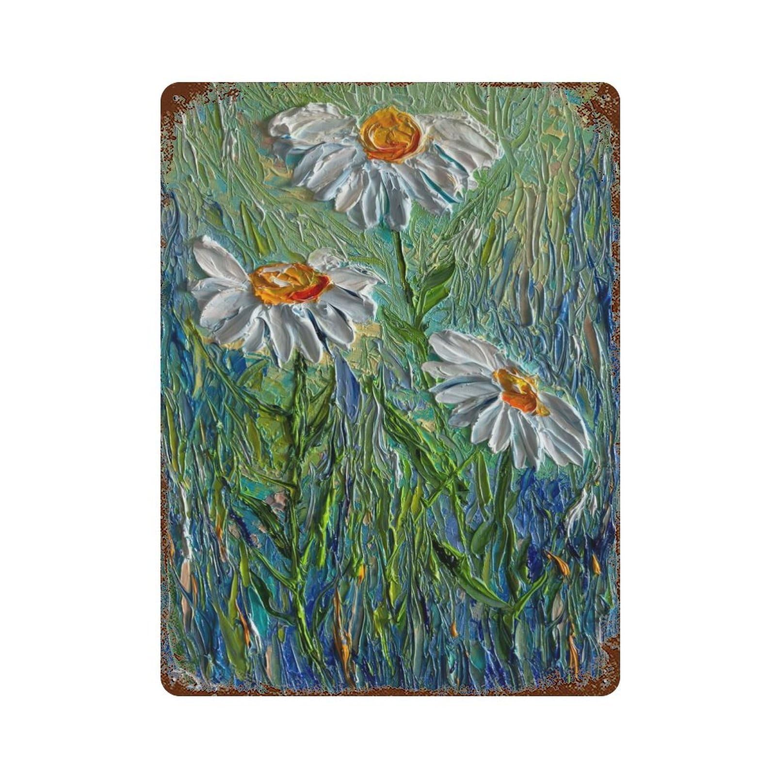 Three Daisies Distressed Metal Wall Sign 15.7"x11.8", Rustic Home Decor for Living Room, Hallway And Home Decor