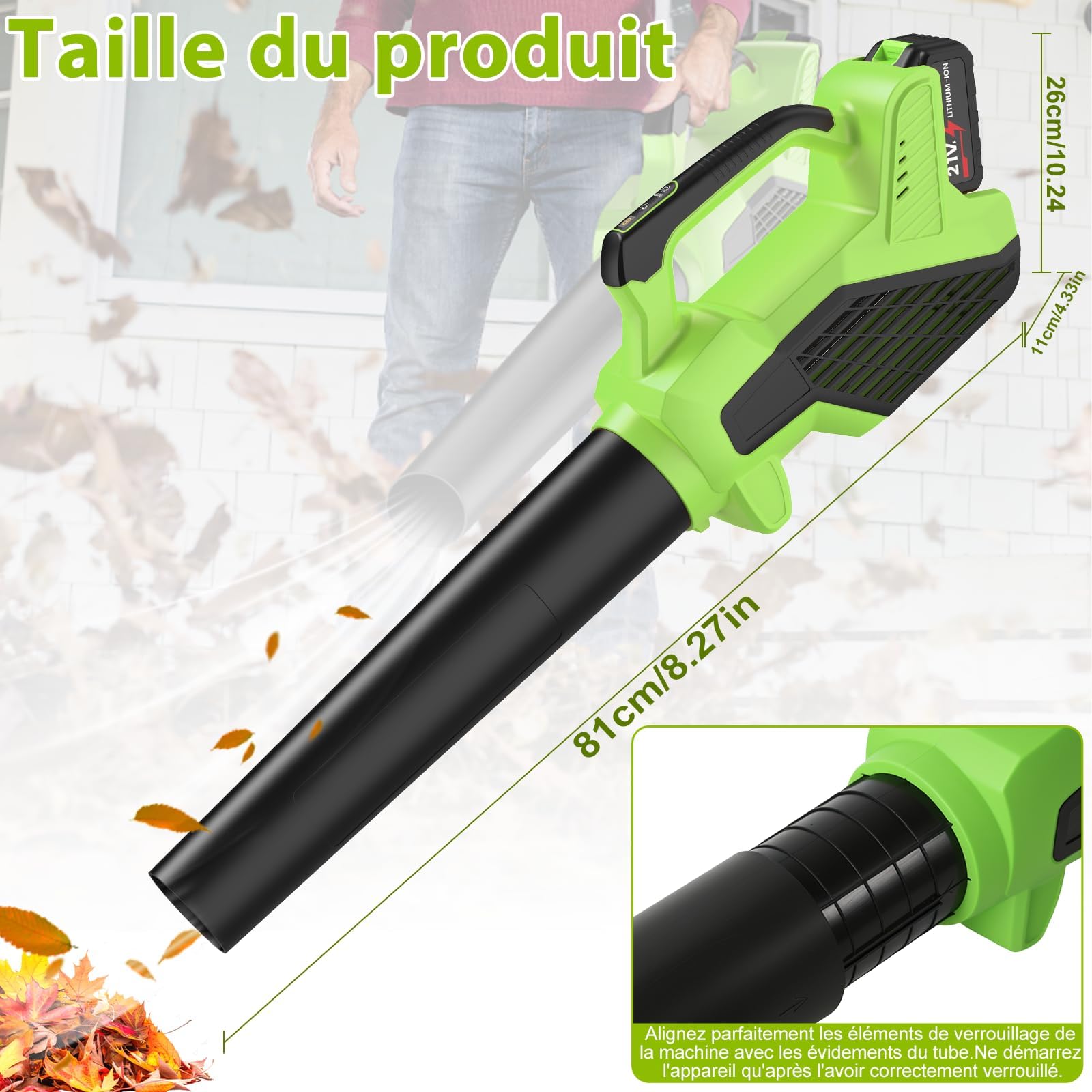 Souffleur de Feuilles sans Fil 21V avec 2 Batteries de 3,0 Ah et Chargeur, 6 Vitesse Max 257 km/h, Moteur sans Balais, Souffleur Batterie Léger pour Cour, Entrées, Pelouse, Jardin