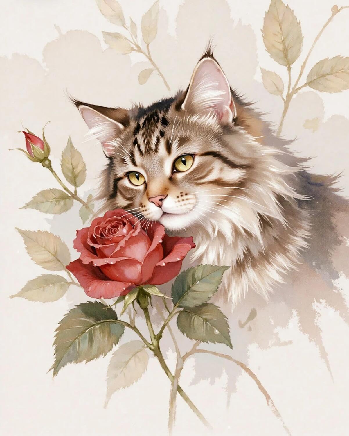 Rqwybcaxn Seed Bead Embroidery Kits cat and Roses 40x50cm