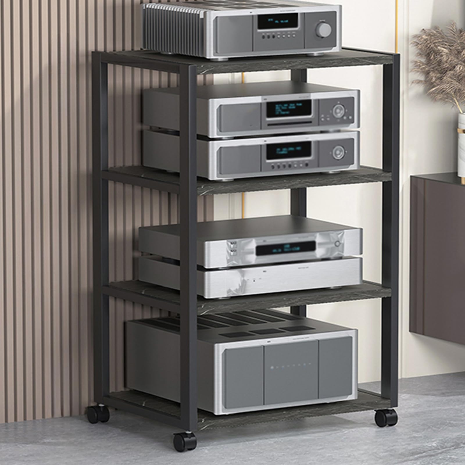 Soportes for Consolas de Videojuegos, Estantes Equipo Hifi, Gabinetes EstéReo, Estantes Esquineros con Ruedas Universales for Espacios Reducidos, Rack for Centro de Entretenimiento de Juegos Y Dvd(50x