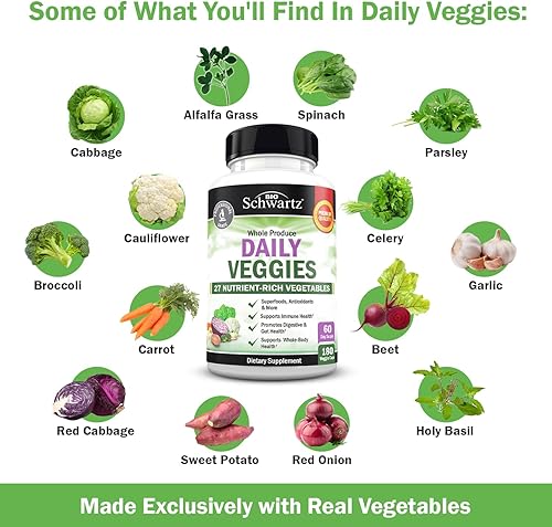 Miniatura 4 de Suplemento diario de frutas y verduras para mujeres y hombres, 47 frutas y verduras integrales, equilibrio natural diverso de vitaminas, minerales y