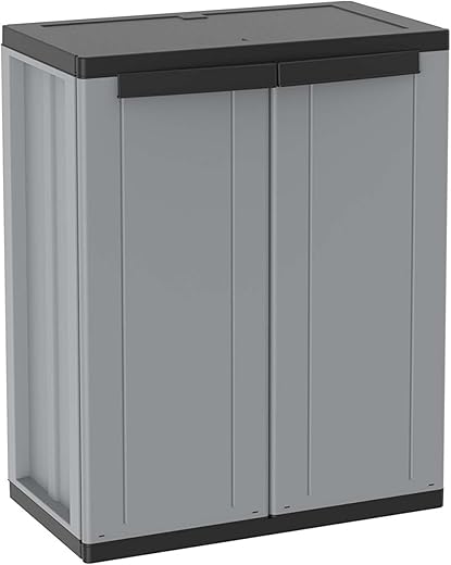 Outdoor Storage Garden Plastic Cupboard - Two door cabinet with 1 adjustable shelf