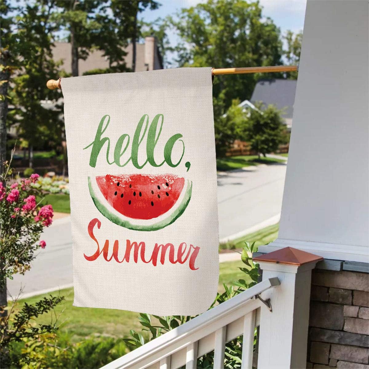 Summer Watermelon House Flag Vertical Double Sided Burlap Yard Outdoor Decor 28 x 40 Inch