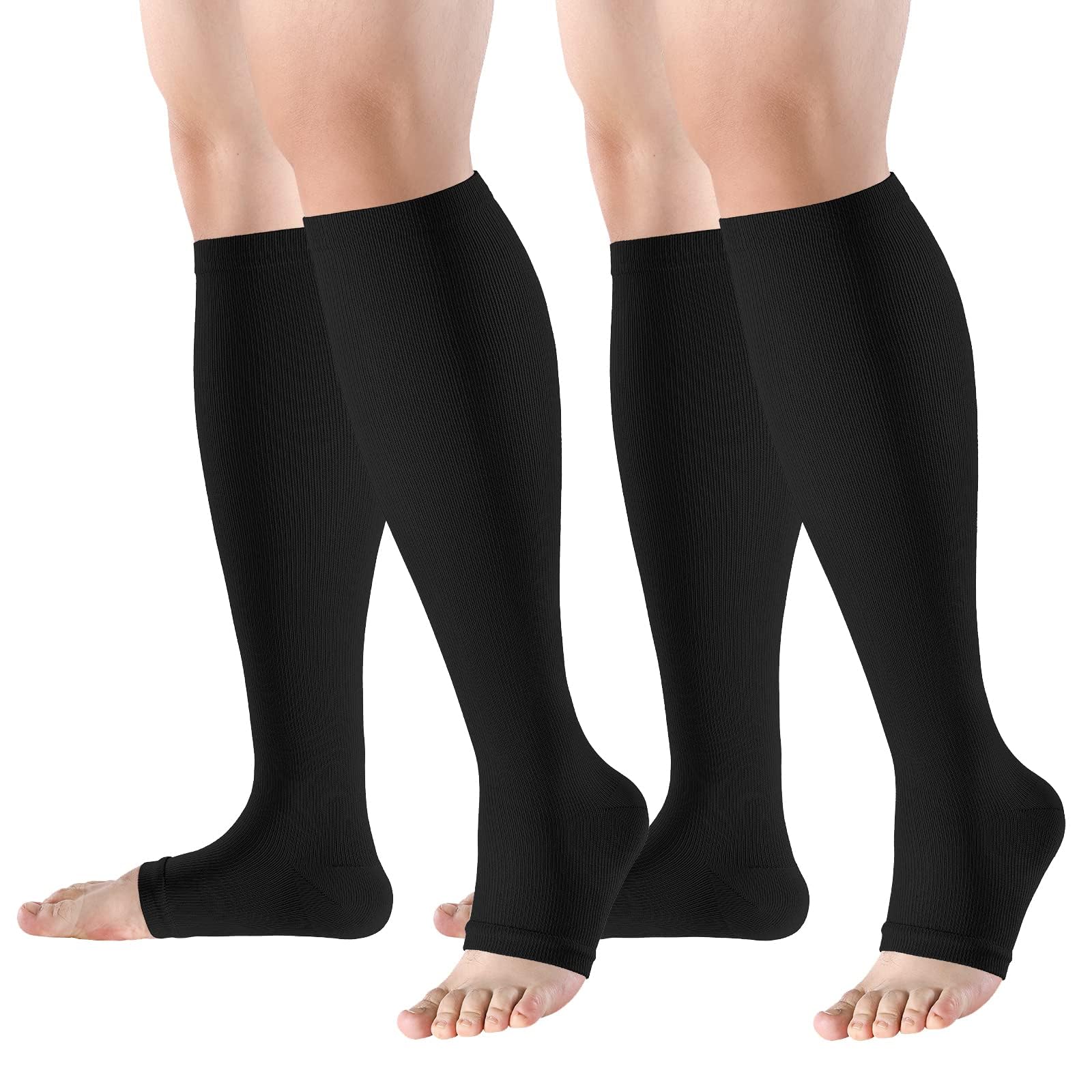 bropite Open Toe Compression Socks for Women，3 Pairs Toless Knee-High Socks