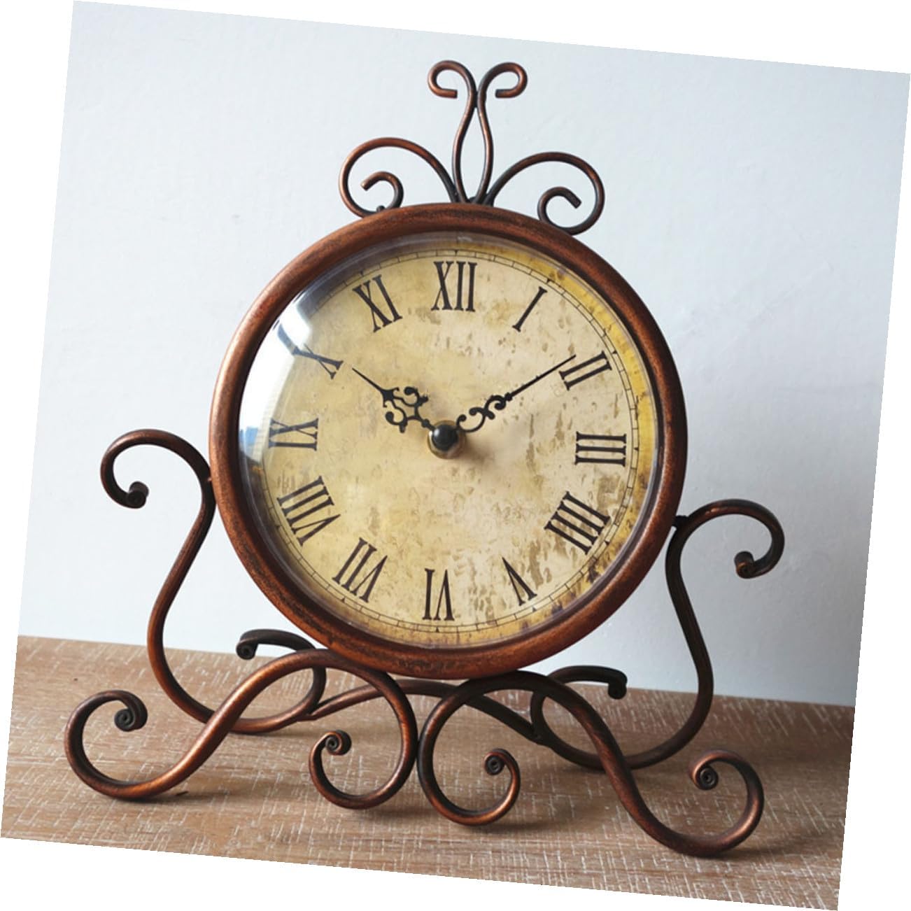 NUOBESTY Vintage European Style Iron Art Mantel Clock Classical Desk Clock for Living Room and Bedside Brown Non-Battery Retro Desktop Ornament