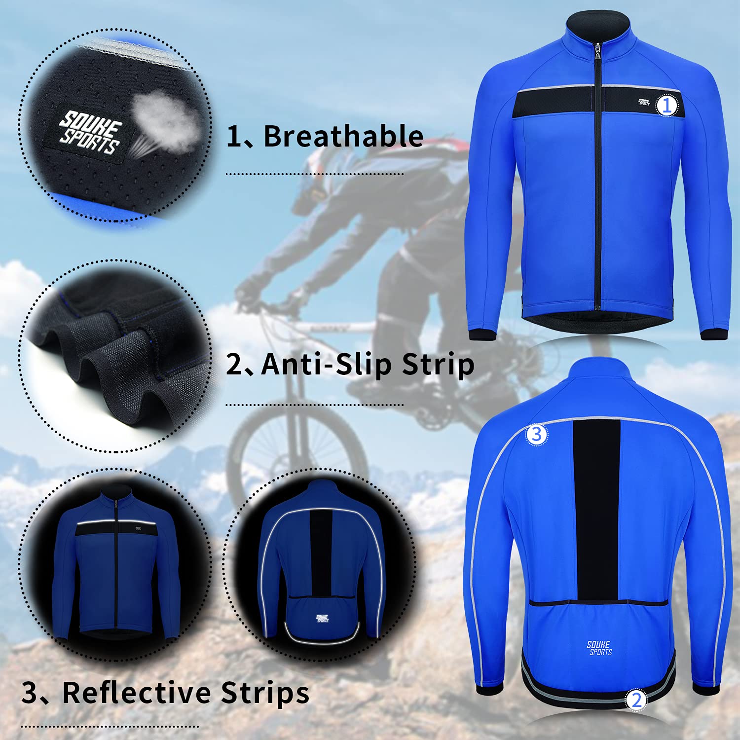 Souke Sports Winter Fahrradjacke Herren Thermo Radjacke mit Fleecefutter | Windschutz Rennrad Jacke,Wasserdichte Radlerjacke,Warme Atmungsaktiv Winterjacke für Radfahren,MTB,Laufen