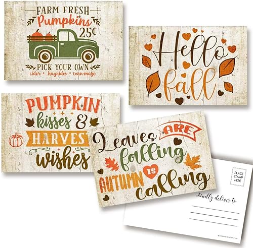 Miniatura 11 de AmandaCreation - Postales en blanco con temática de cosecha festiva de otoño y otoño para enviar a amigos y familiares, tarjetas de notas de relleno