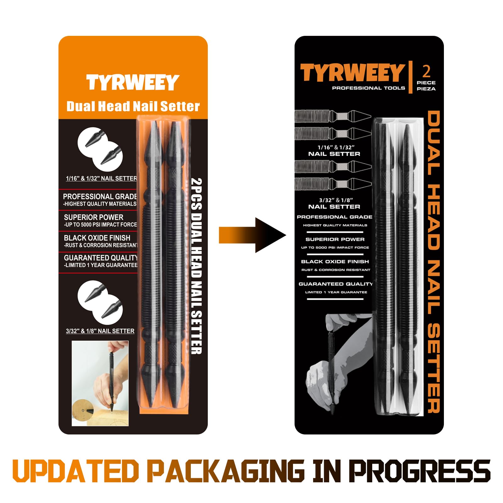 2-Piece Nail Setter Dual Head Nail Set Dual Head Nail Setter Spring Loaded Center Hole Punch Hand Tool — view 7