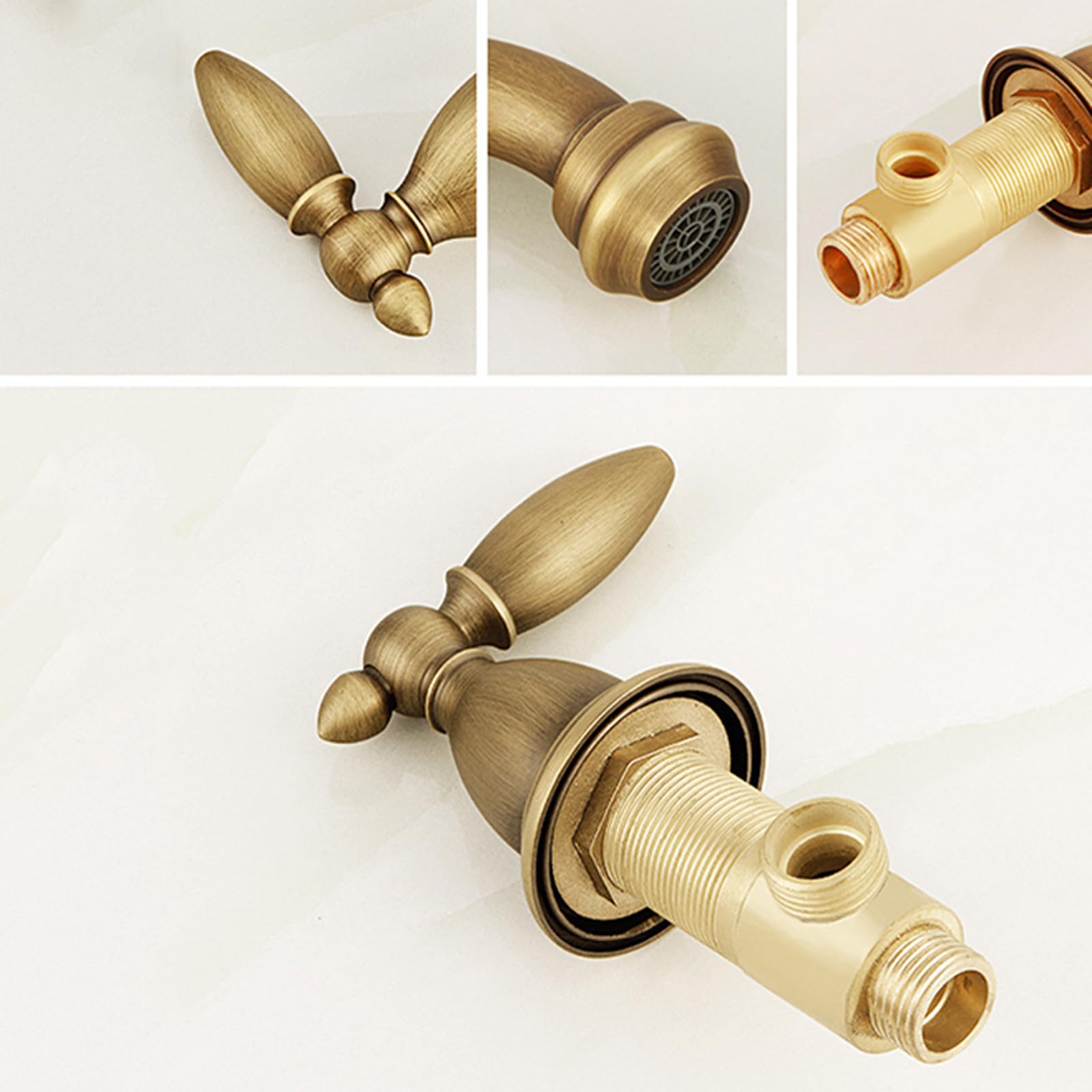 BiaoTeng Rubinetto Vintage Bagno Lavabo e Bidet Miscelatore a Tre Fori con Due Manopole, Caldo e Freddo Rubinetto Lavandino Bagno Antico Ottone
