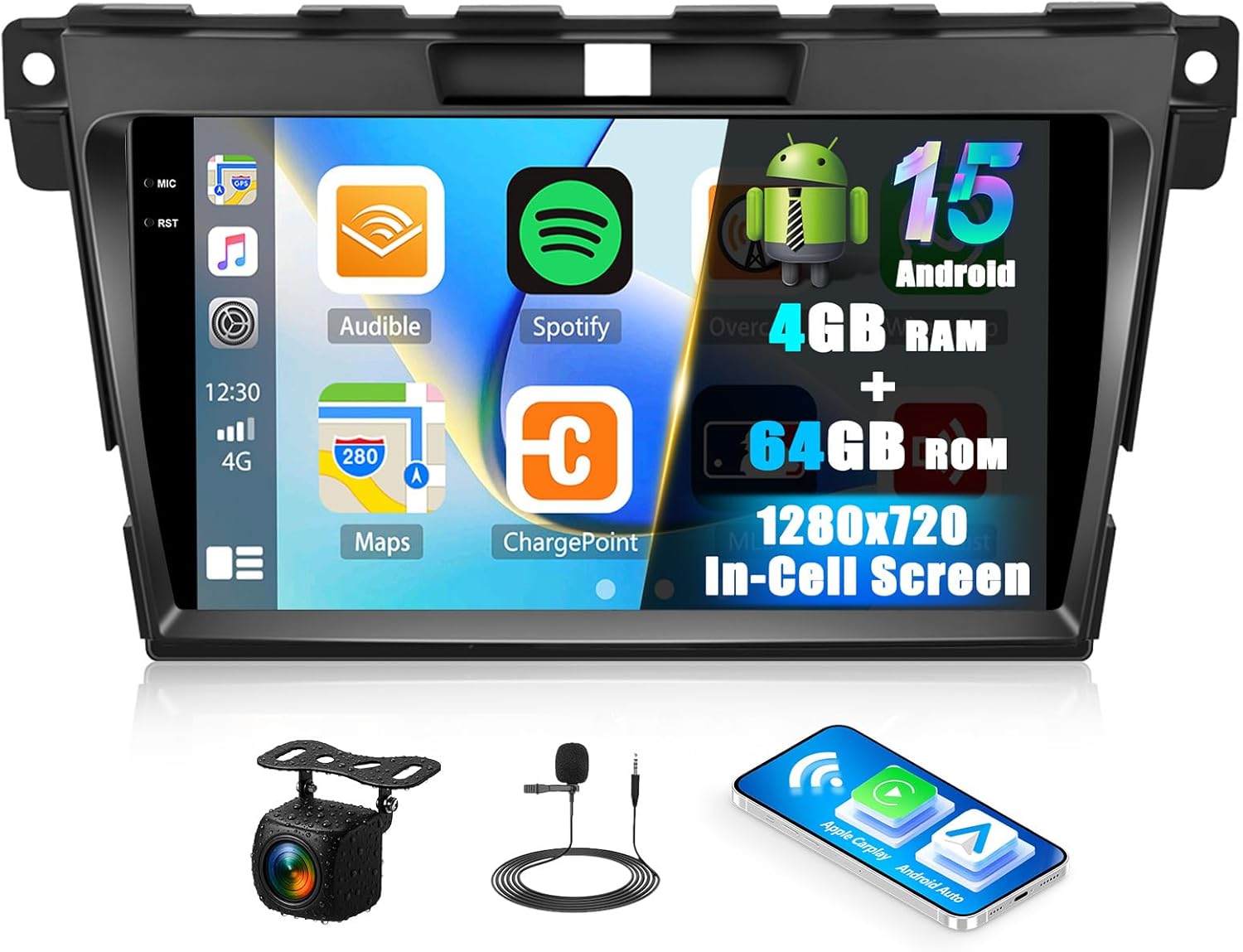 SIXTOP 4G+64G Android Car Stereo for Mazda CX-7 2008-2015 Wireless CarPlay Android Auto, 9 inch in-Cell 1280 * 720 Touchscreen, GPS,Bluetooth 5.0 Radio, FM/RDS, SWC, EQ AHD Rear Camera