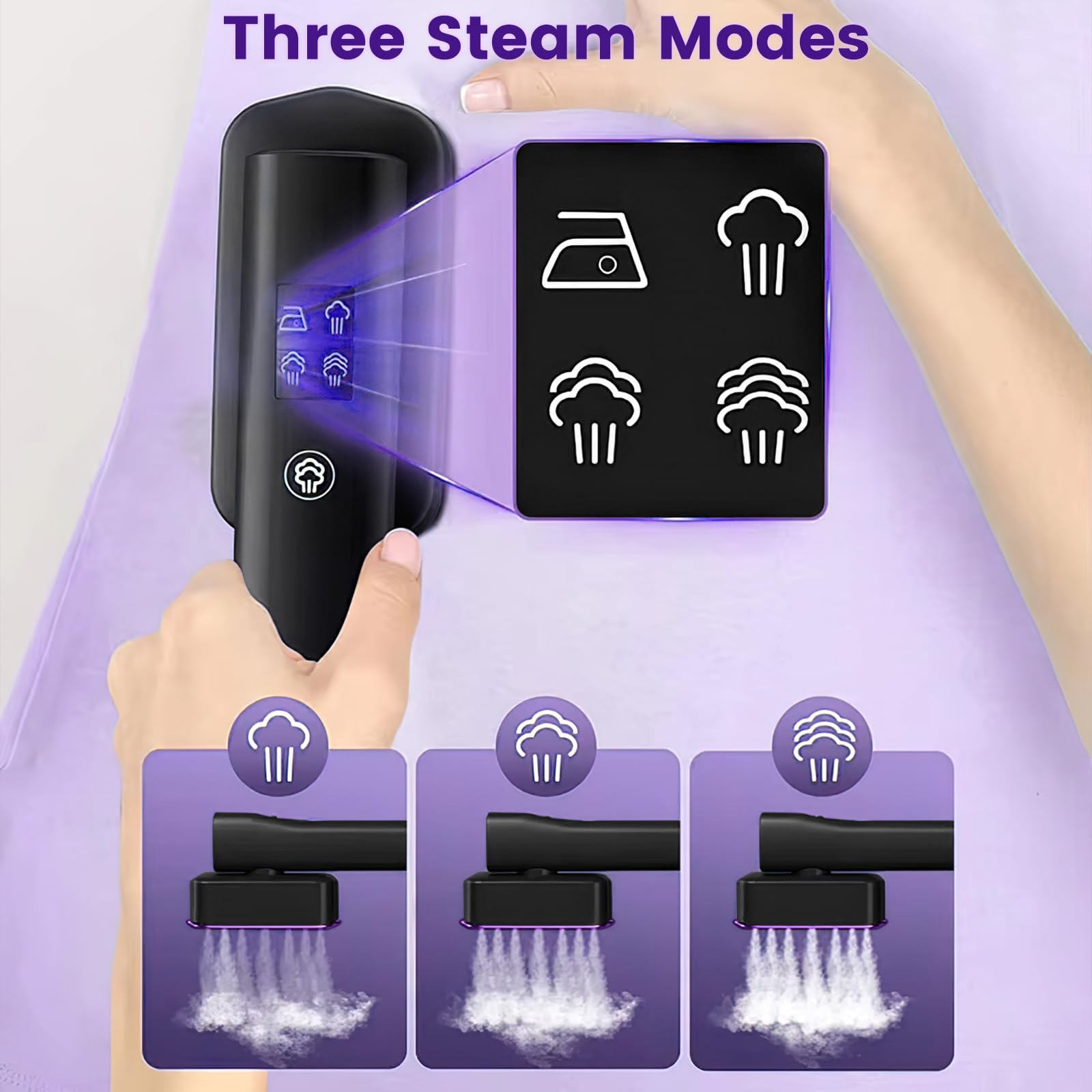 Vaporizador portátil para ropa, vaporizador portátil de visualización LCD de viaje, tres funciones opcionales, voltaje de 1200 W, fuerte plancha de vapor dos en uno, tanque de agua