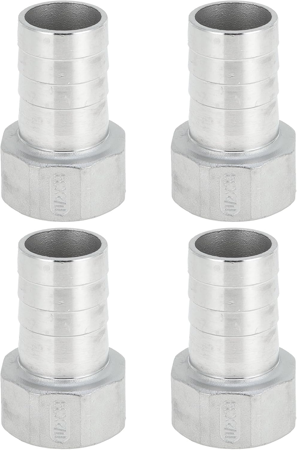 304 Stainless Steel Hose Barb Fittings 1.5" OD 1.5" BSPT Female Thread Connector for Air Water Oil Gas Fuel 4 Pcs Silver Tone