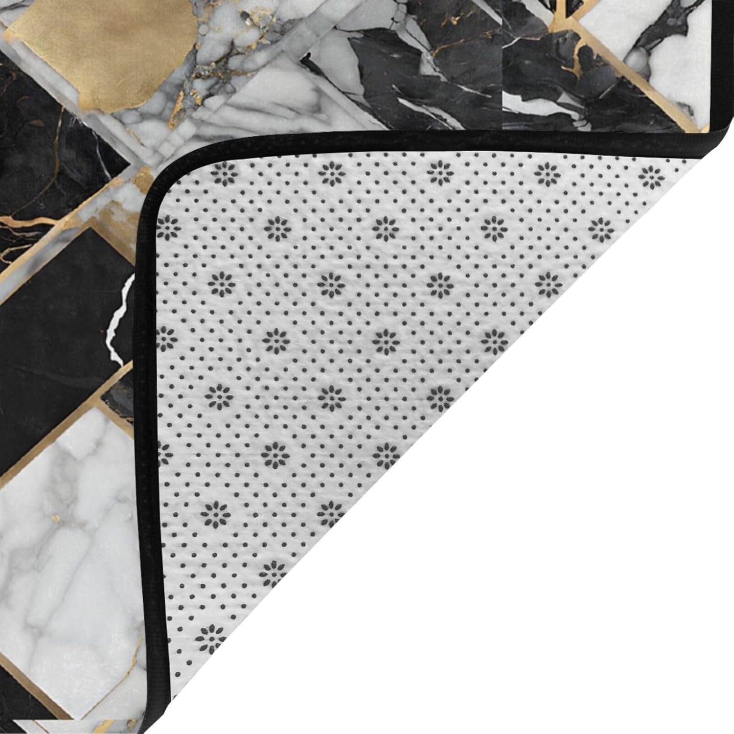 Flannel Non-Slip (Black Marble Texture Gold) Rug Pad 80×50in Soft Washable Protective for Hardwood Floors Bedroom Bathroom Living Room