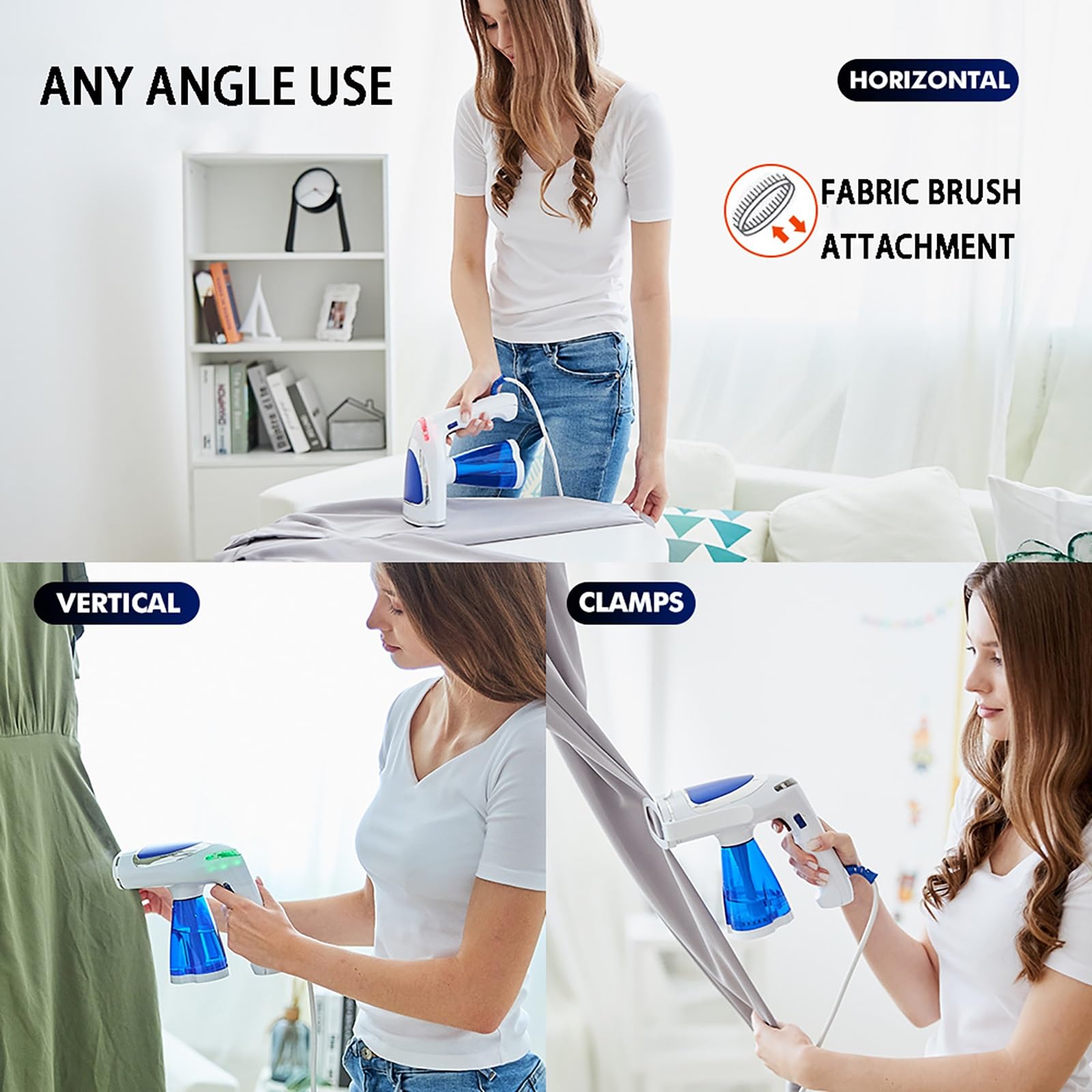 Parownica do ubrań Ręczna parownica do ubrań o mocy 1600 W, zbiornik na wodę o dużej pojemności 250 ml, parownica do odzieży do domu/biura/podróży, 3 tryby pary i parownica do ubrań z podgrzewaniem w