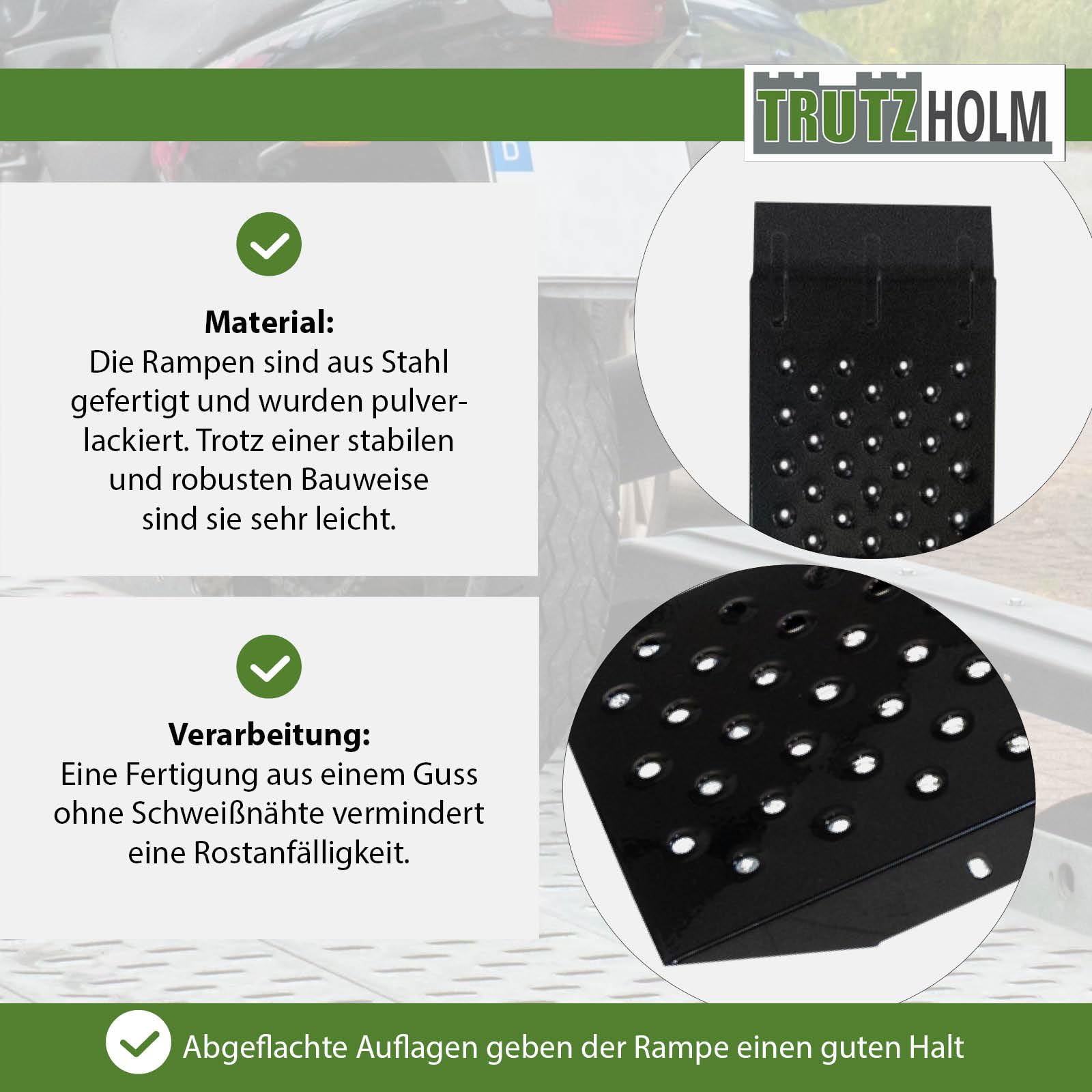 TRUTZHOLM Auffahrrampen 2er Set Stahl Länge 180 cm Traglast 400 kg/Paar | gebördelte Oberfläche, Verladerampe für Quads, Motorräder, kleine Baumaschinen