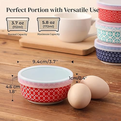 Miniatura 2 de DOWAN Dipping Bowls with Lids, Ceramic Condiment Sauce Cups, 4 oz Dipping Sauce Bowls/Dishes for Charcuterie, Condiment, Tomato Sauce, Soy, BBQ and