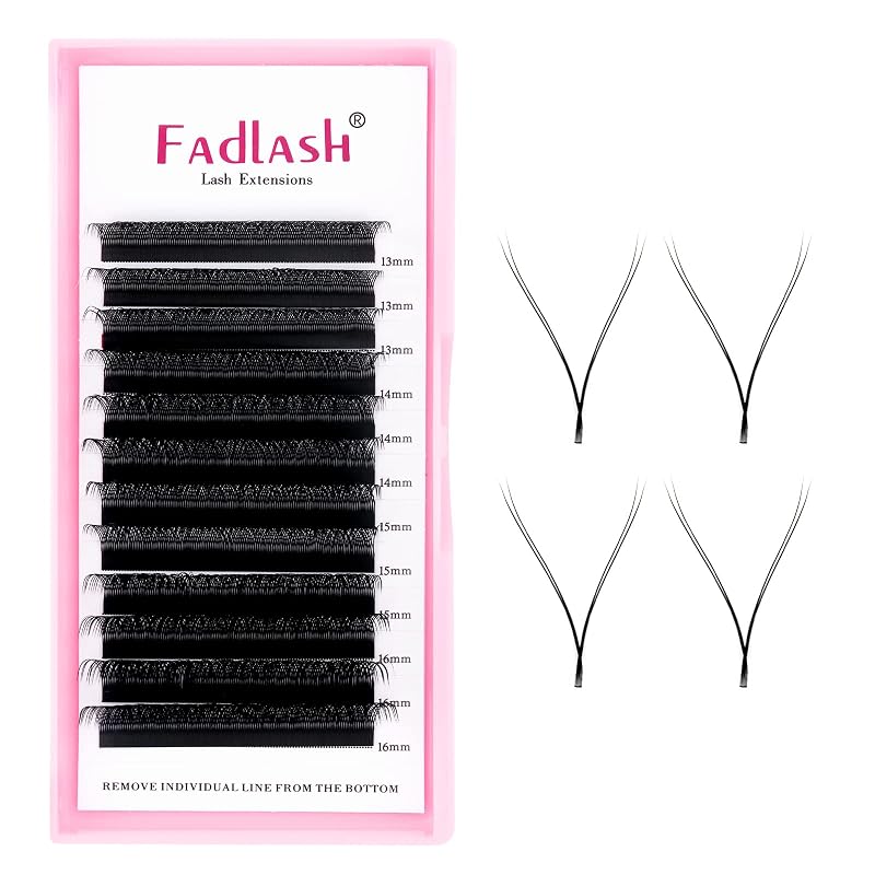 Extensões de cílios YY FADLASH em leque pré-montado, curvatura D, bandeja mista 13–16 mm, YY-0.05D