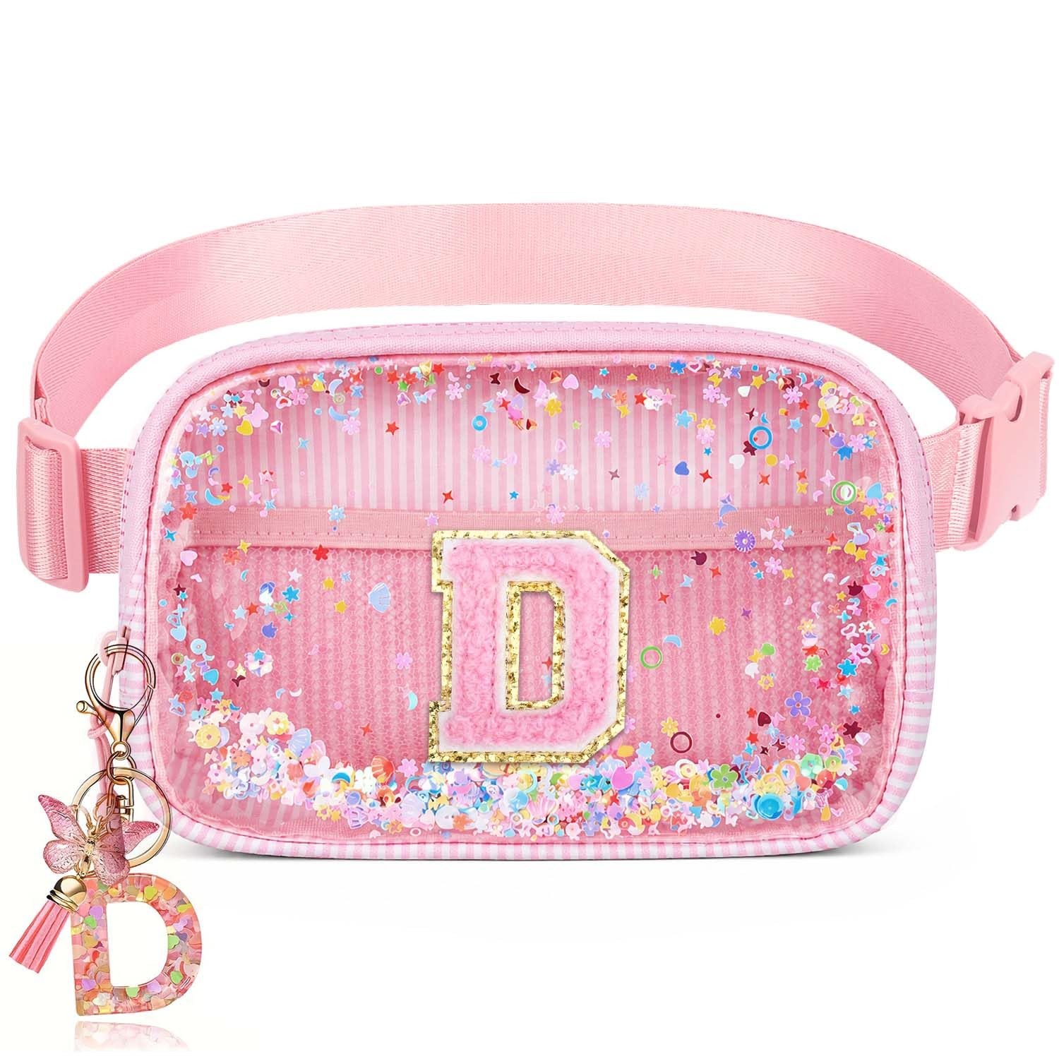 Initial Fanny Pack for Girls - Belt Bag for Teens Kid Teen Girl Kid Birthday Gift Pink D