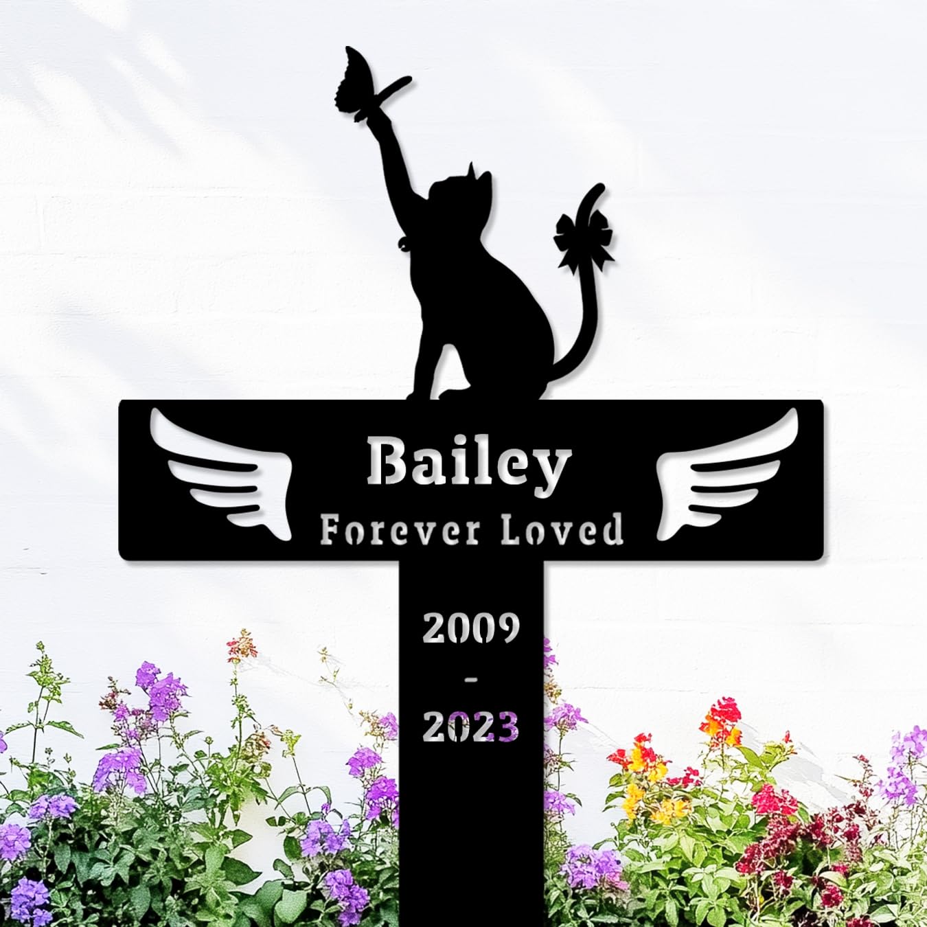 Personalised Cat Memorial Stake with wings, Custom Pet Grave Marker for Cat Metal Garden Stake Sympathy Memorial Gifts for Loss of Cat Outdoor Memorial Plaque for Yard Lawn Flowerpot Decor