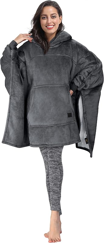 Tirrinia Oversized Hoodie Blanket Batwing Sleeve Sweatshirt Cozy Sherpa Huge Wearable Blankets Gift for Adults Women