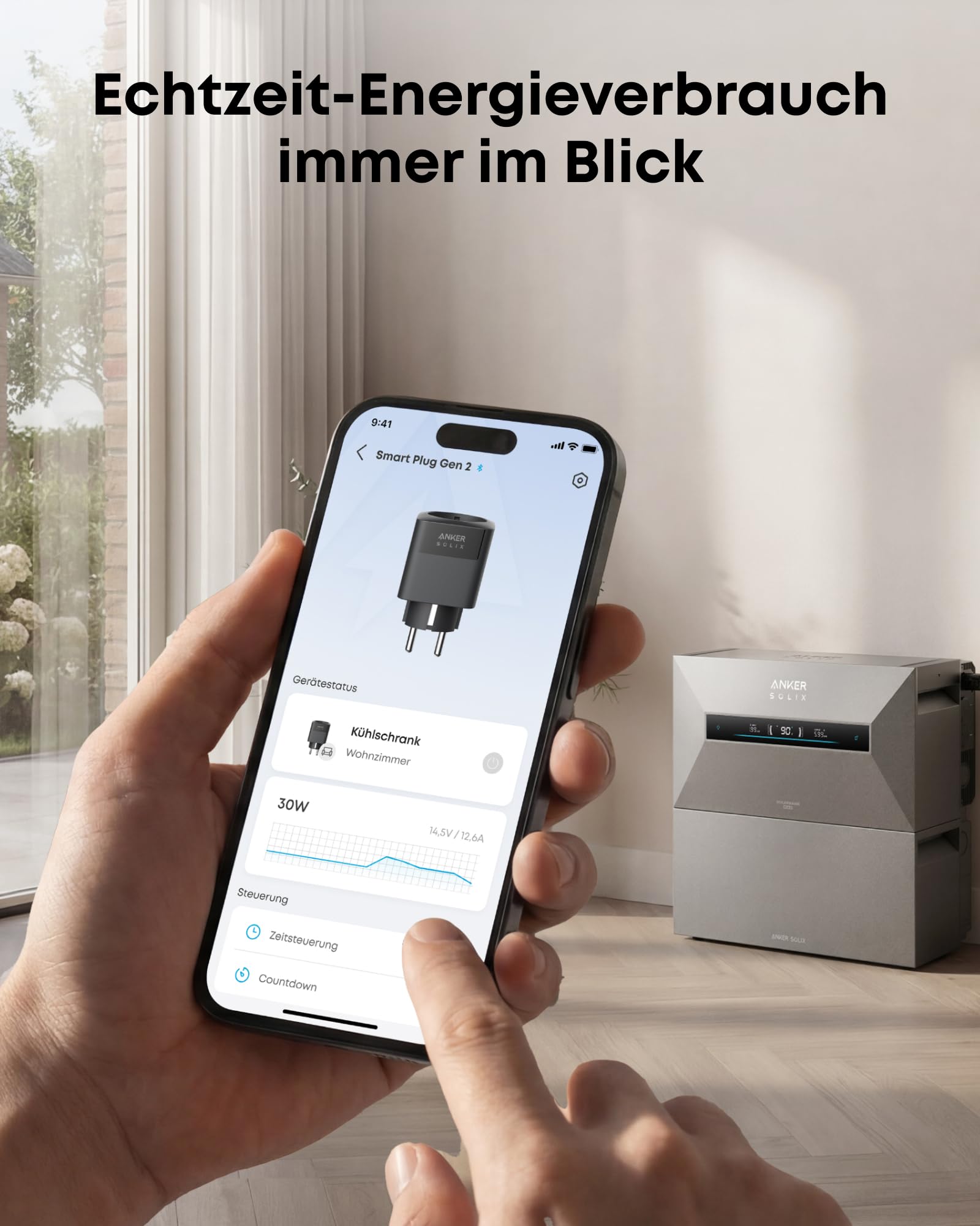 Anker SOLIX Smart Plug Gen 2, kompatibel mit Geräten bis zu 3680W, 16A Belastbarkeit, WLAN & Bluetooth, feuerfester Plug&Play-Stecker, kompatibel mit Solarbank, smarte App-Steuerung