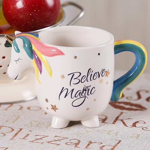 Taza de cerámica para el hogar y la oficina, taza creativa de animales 3D de porcelana con asa para café, té, jugo, leche y agua, 15 onzas, taza con