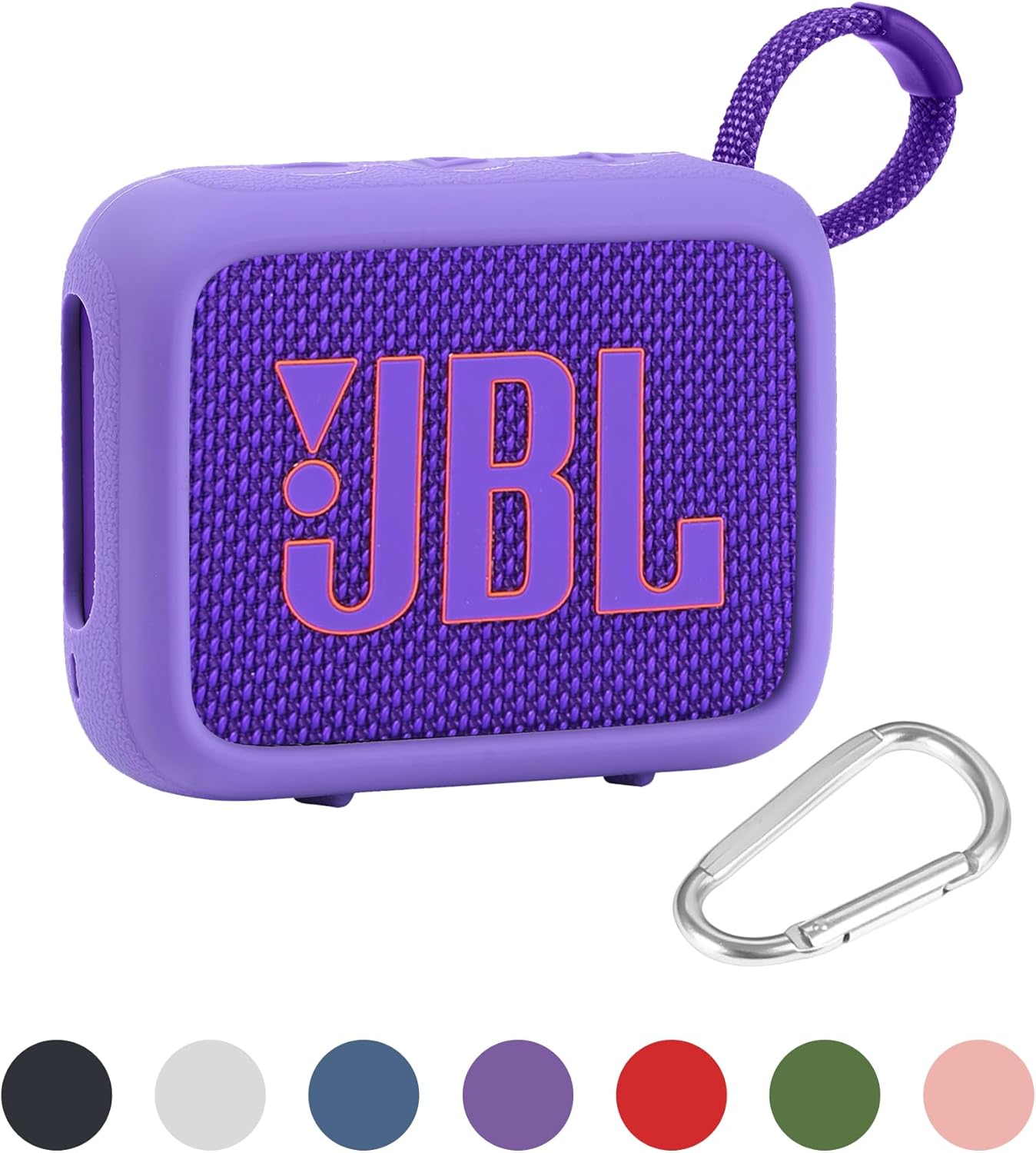 for JBL Go 4 Waterproof Bluetooth Speaker Silicone Cover Case, Portable Silicone Travel Case with Carabiner, Protective Skin Case (Purple Case) - co2CREA - Image 6