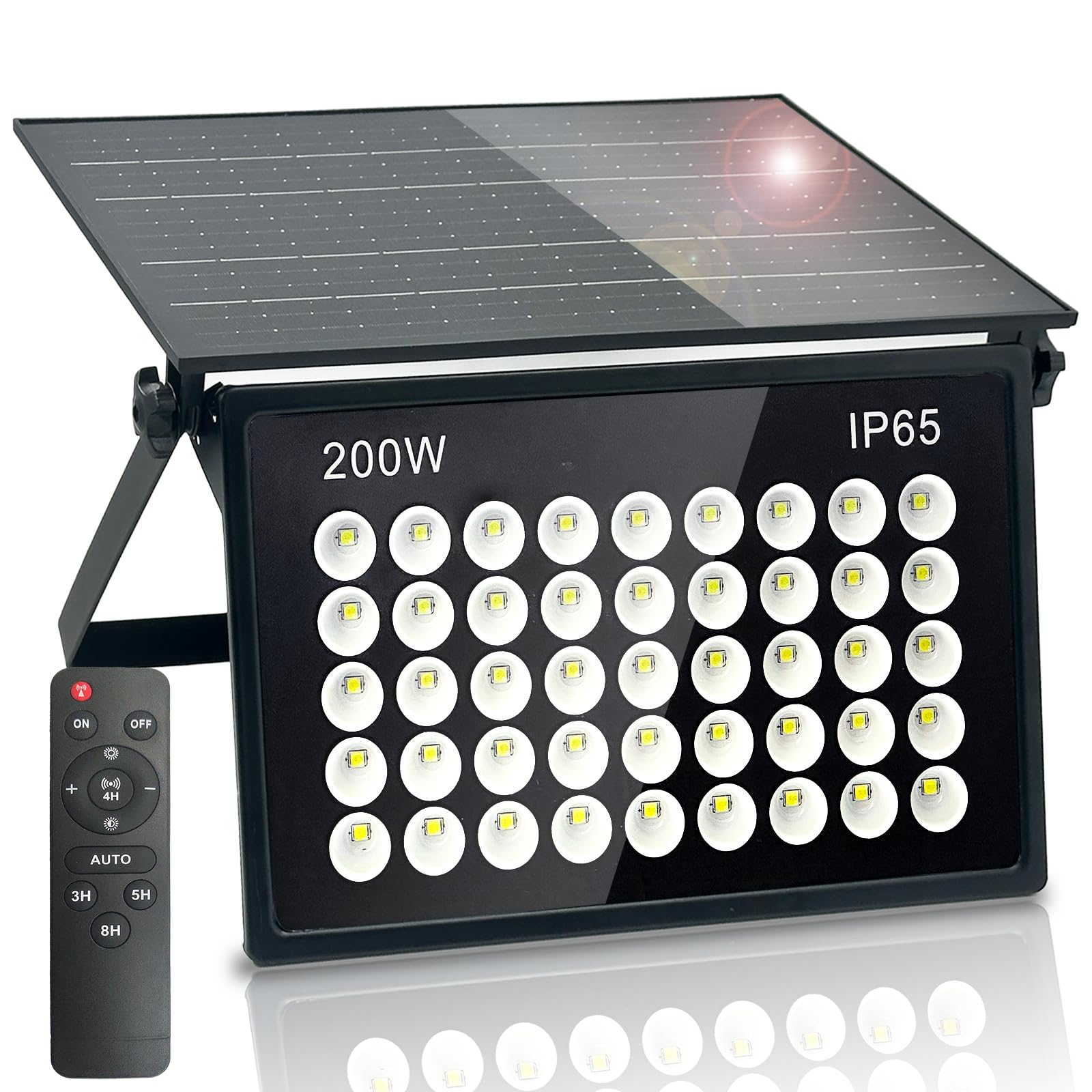 200W Focos Led Exterior Solares, Luz Solar Exterior con Control Remoto, 6500K Lampara Solar Exterior, IP65 Impermeable Foco Exterior Solar para Jardín Patio Camino Garaje Calle