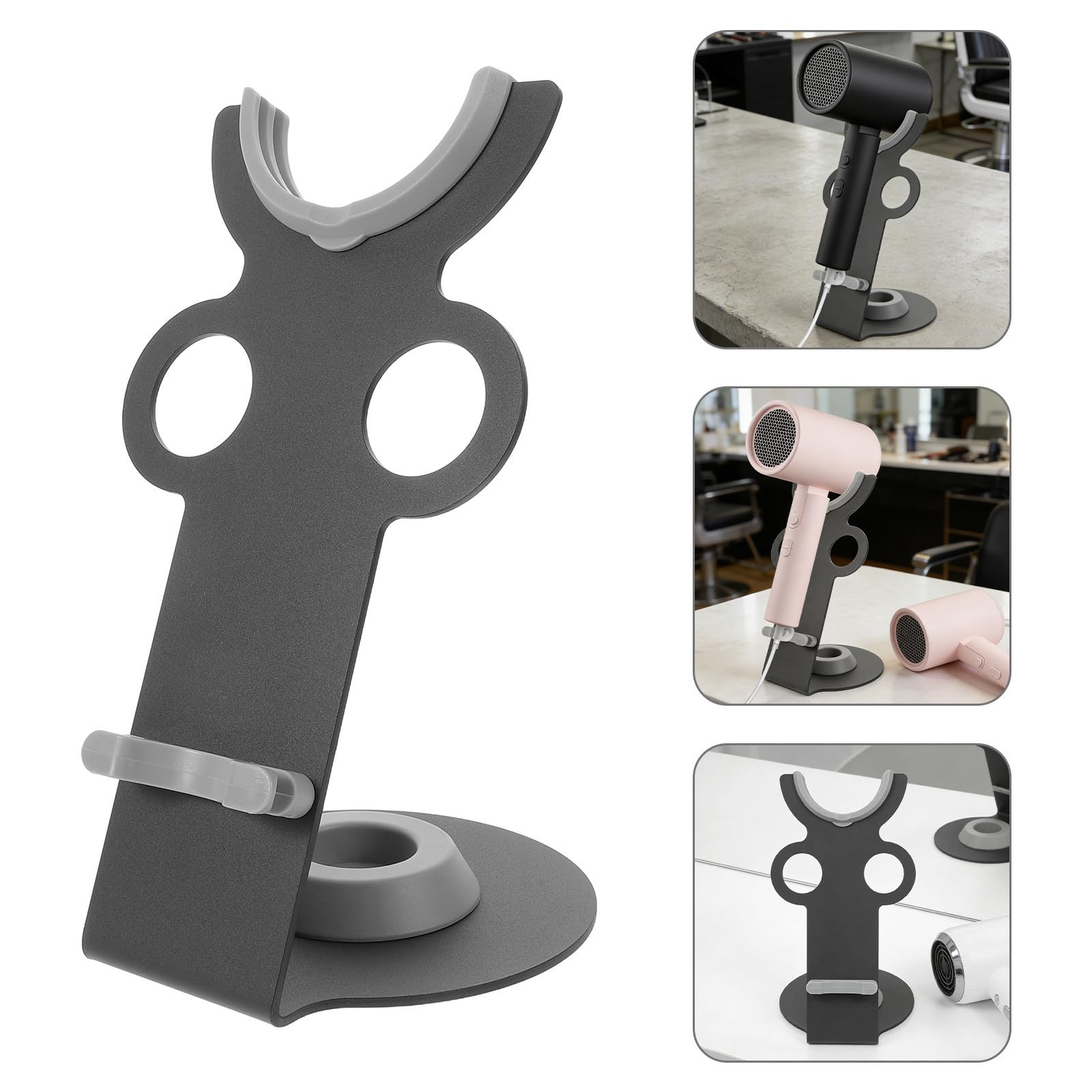 Soporte para Secador de Pelo de Escritorio Negro de Metal y Plástico | Organizador de Encimera para Baño y Tocador, Diseño Moderno, Mantenimiento Fácil, Ahorro de Espacio